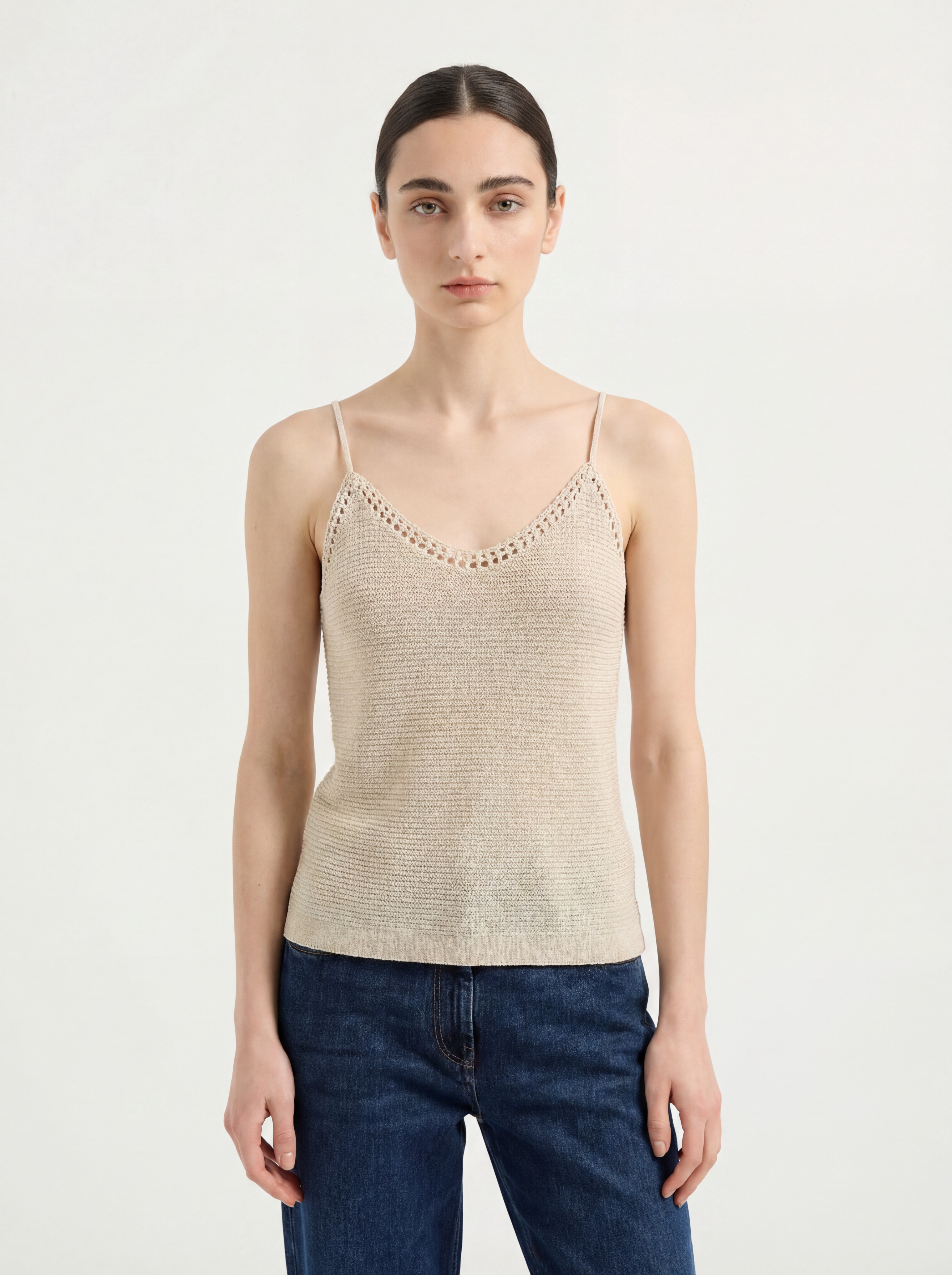 Beige Linen Tanks & Camis Sleeveless Knit Sweater