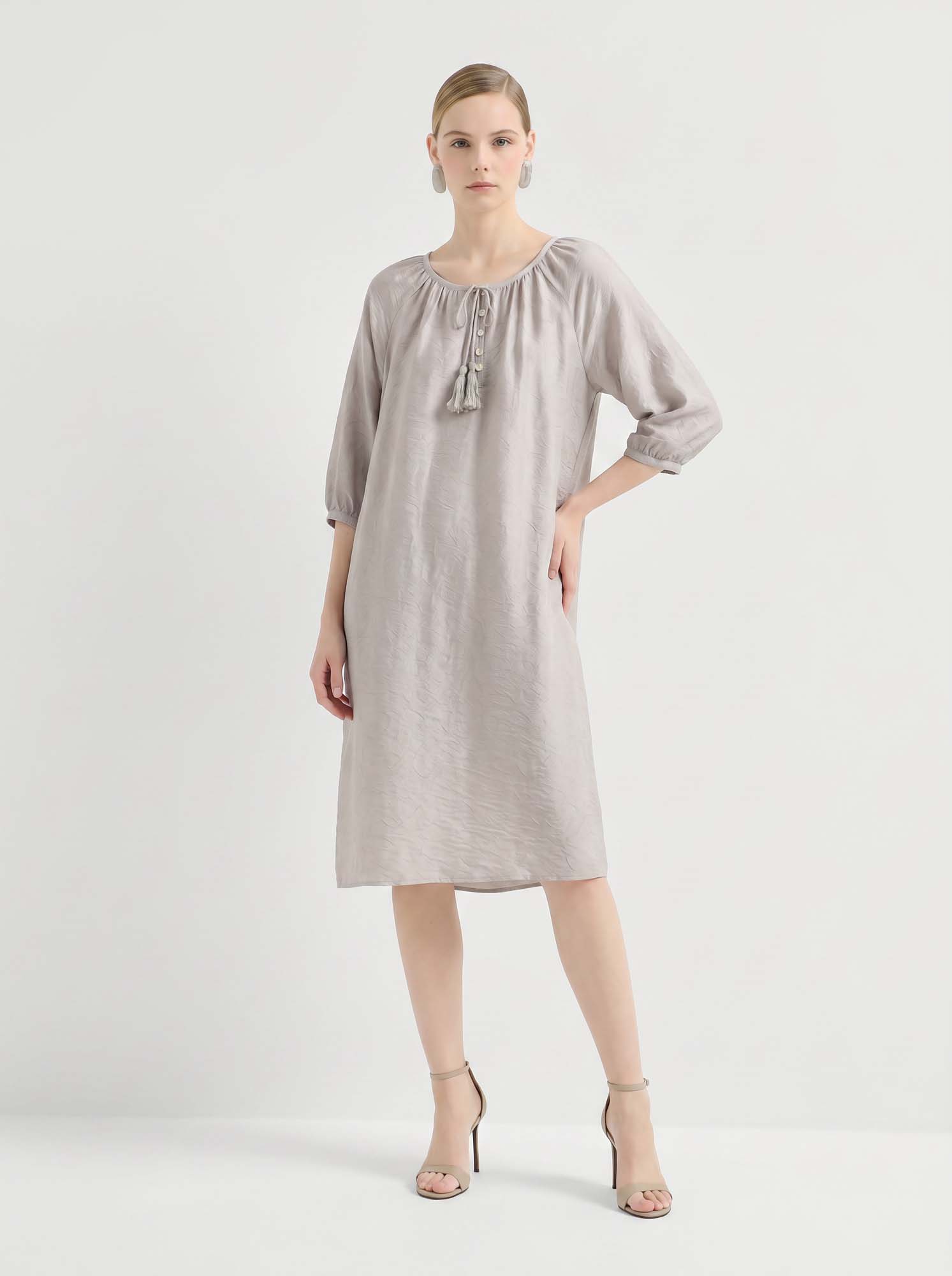 Green Tencel Crew Neck Midi Dress
