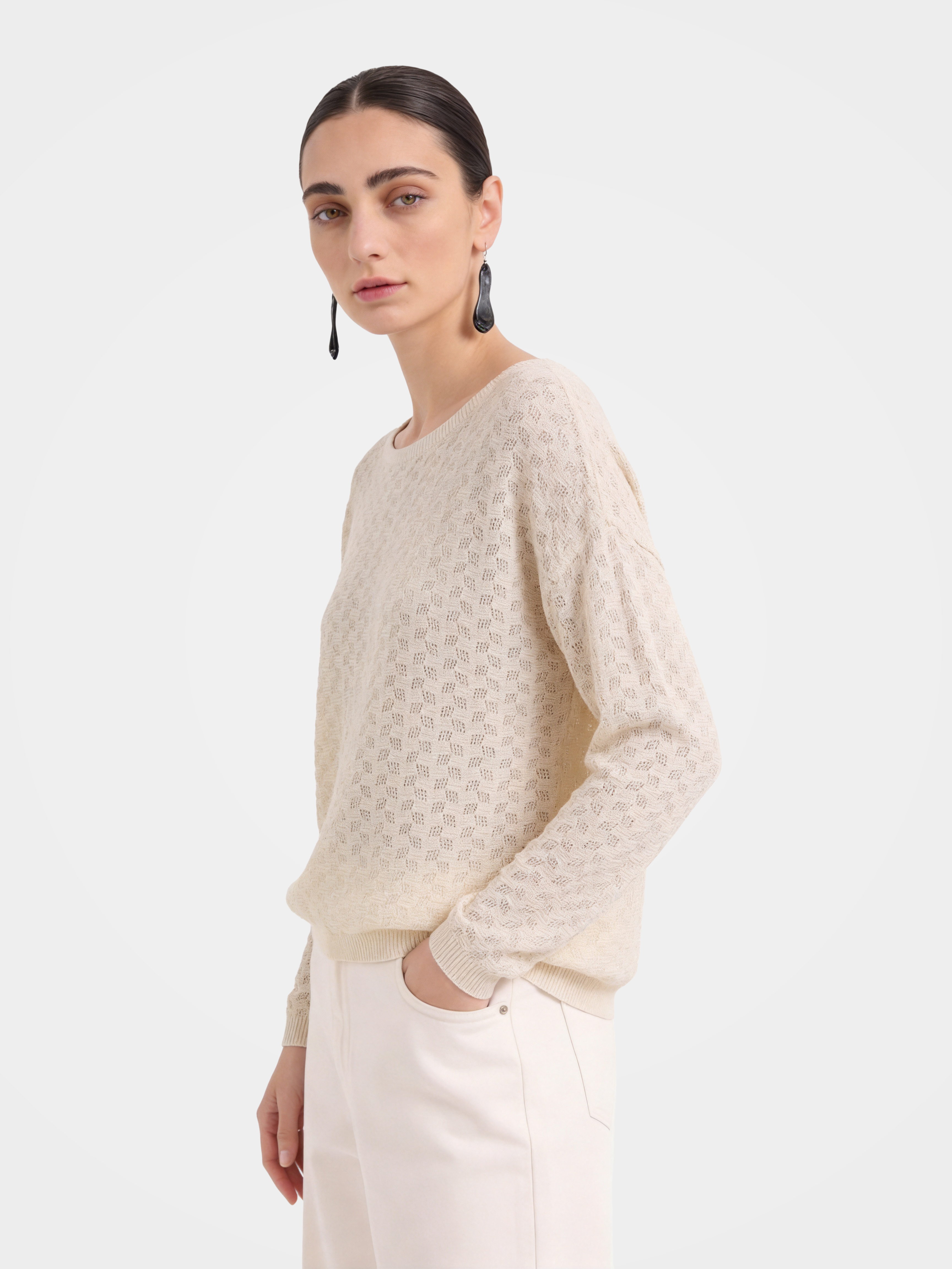 Breathable Cotton Silk Blend Hollow Knit Top
