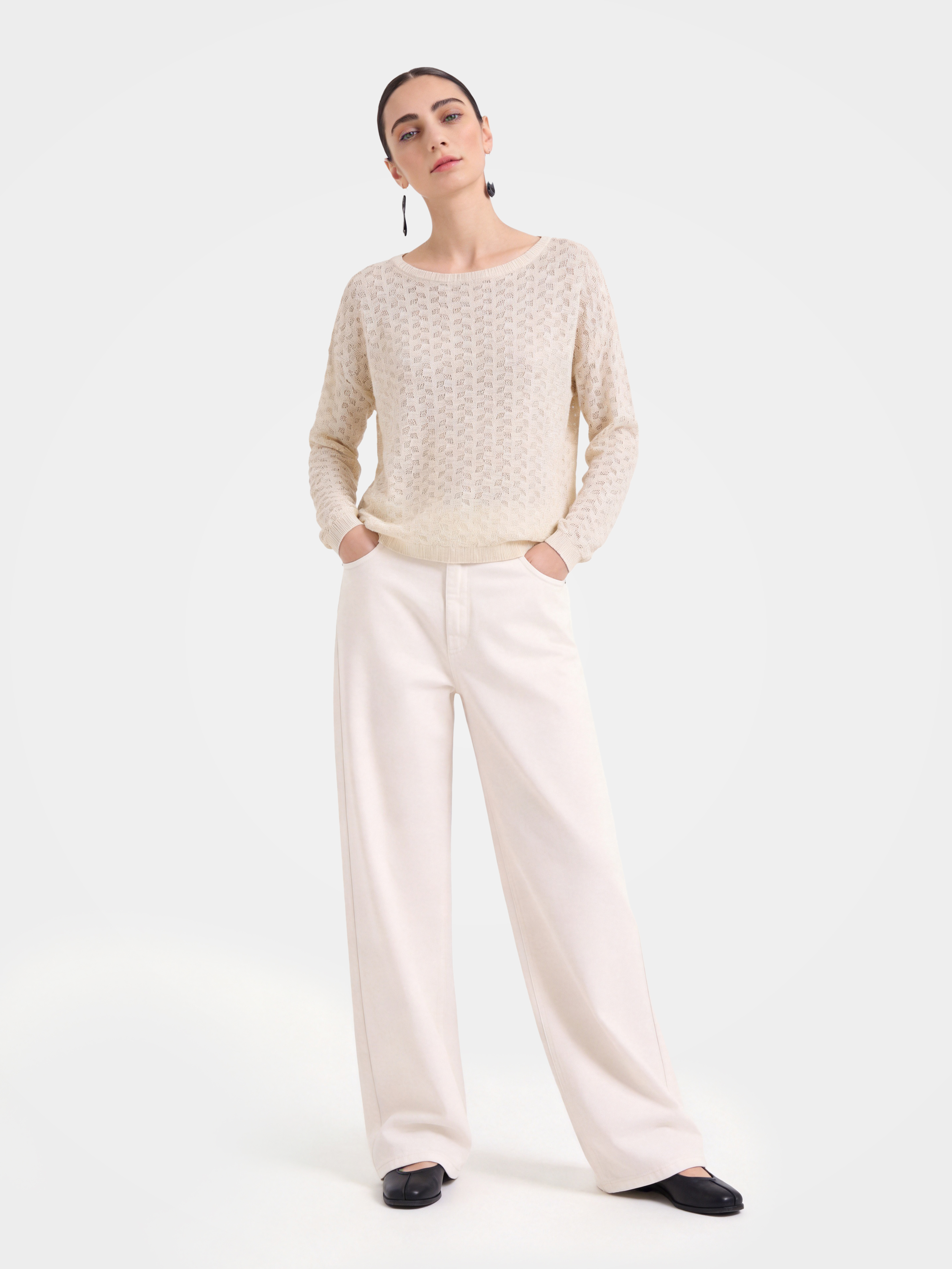 Breathable Cotton Silk Blend Hollow Knit Top