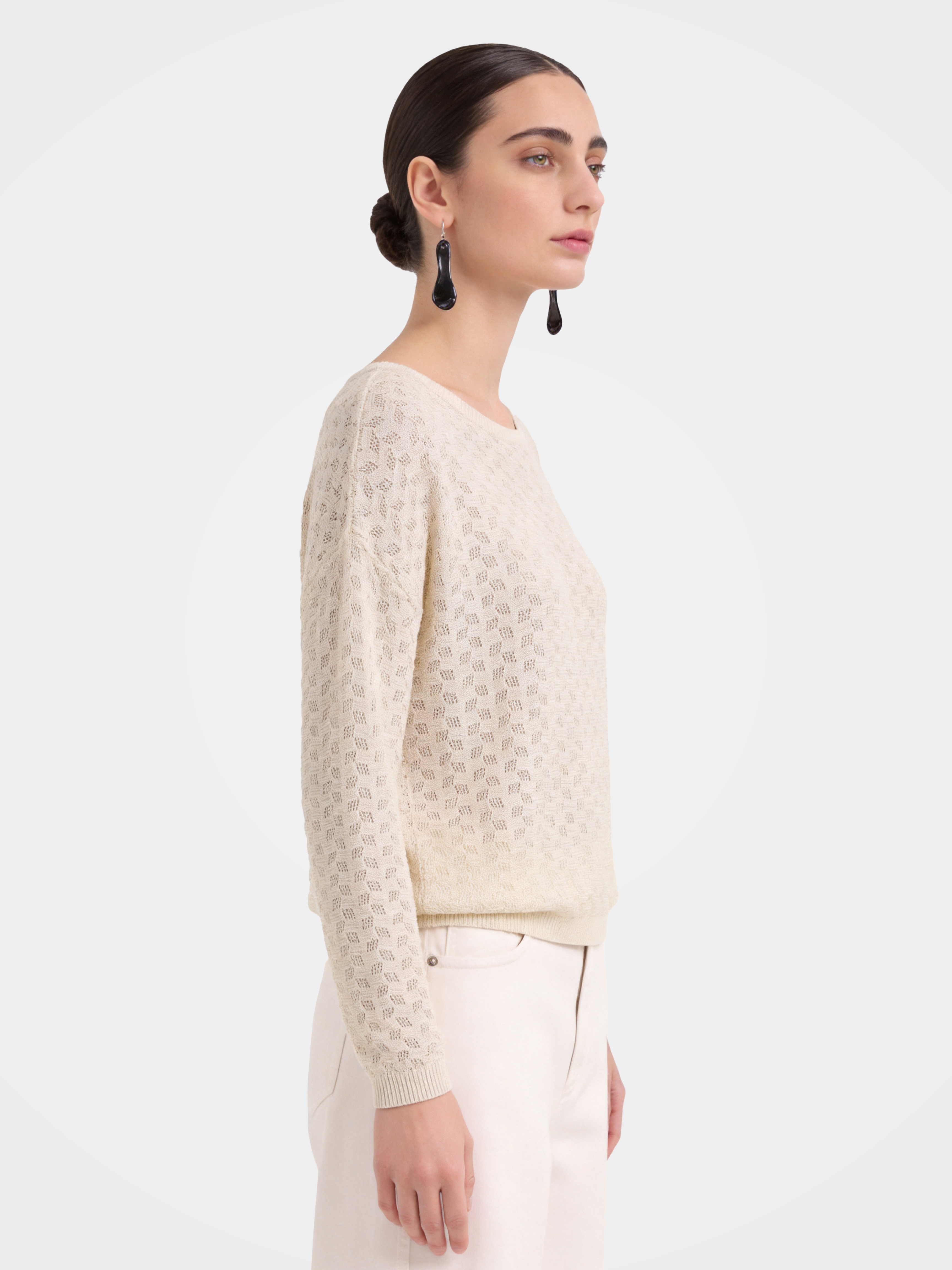 Breathable Cotton Silk Blend Hollow Knit Top