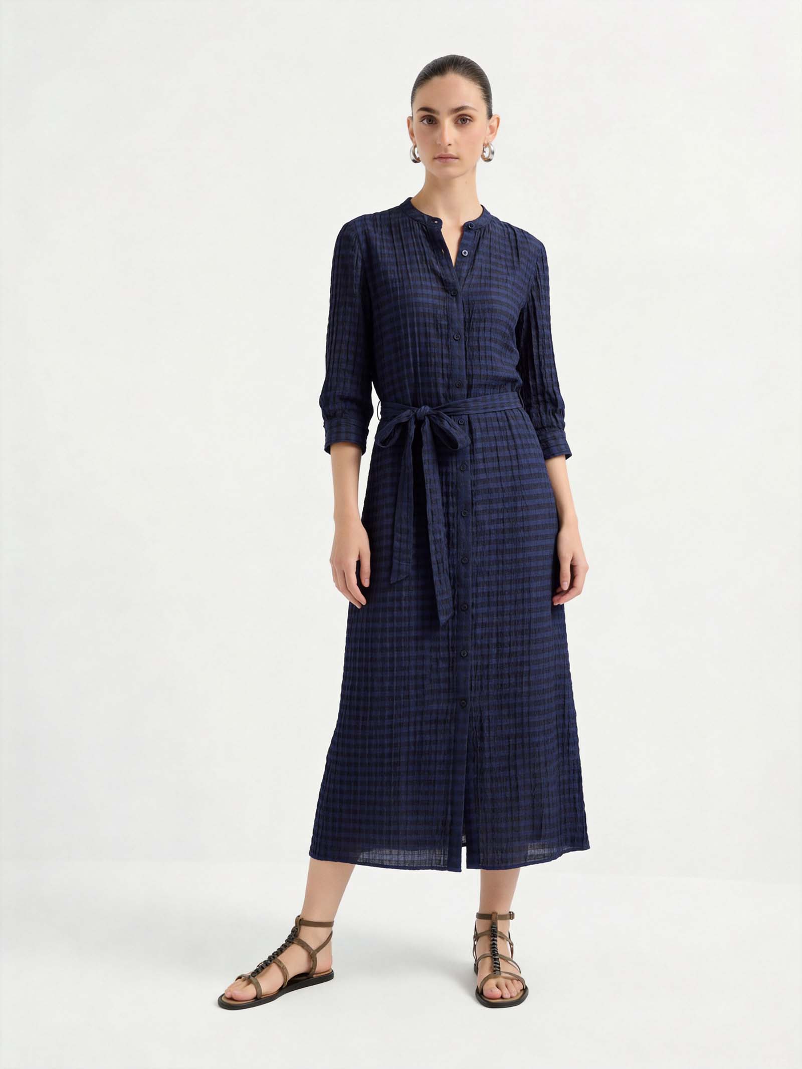 Lightweight Mulberry Silk Blend Belted Midi Dress