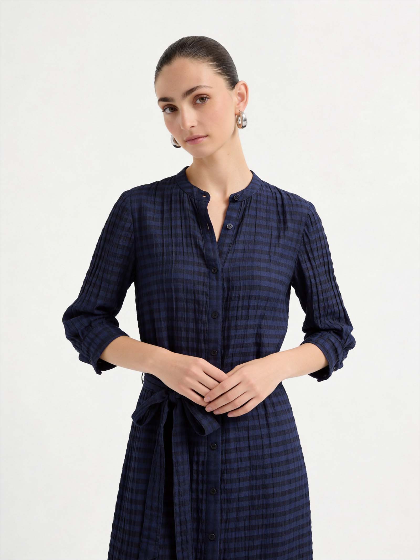 Lightweight Mulberry Silk Blend Belted Midi Dress