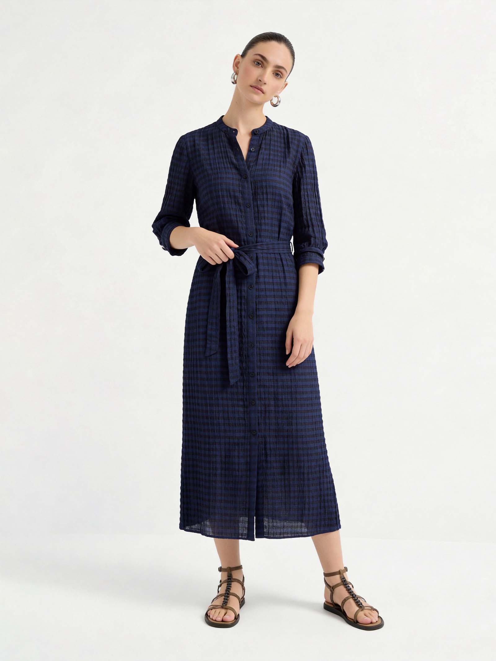 Lightweight Mulberry Silk Blend Belted Midi Dress