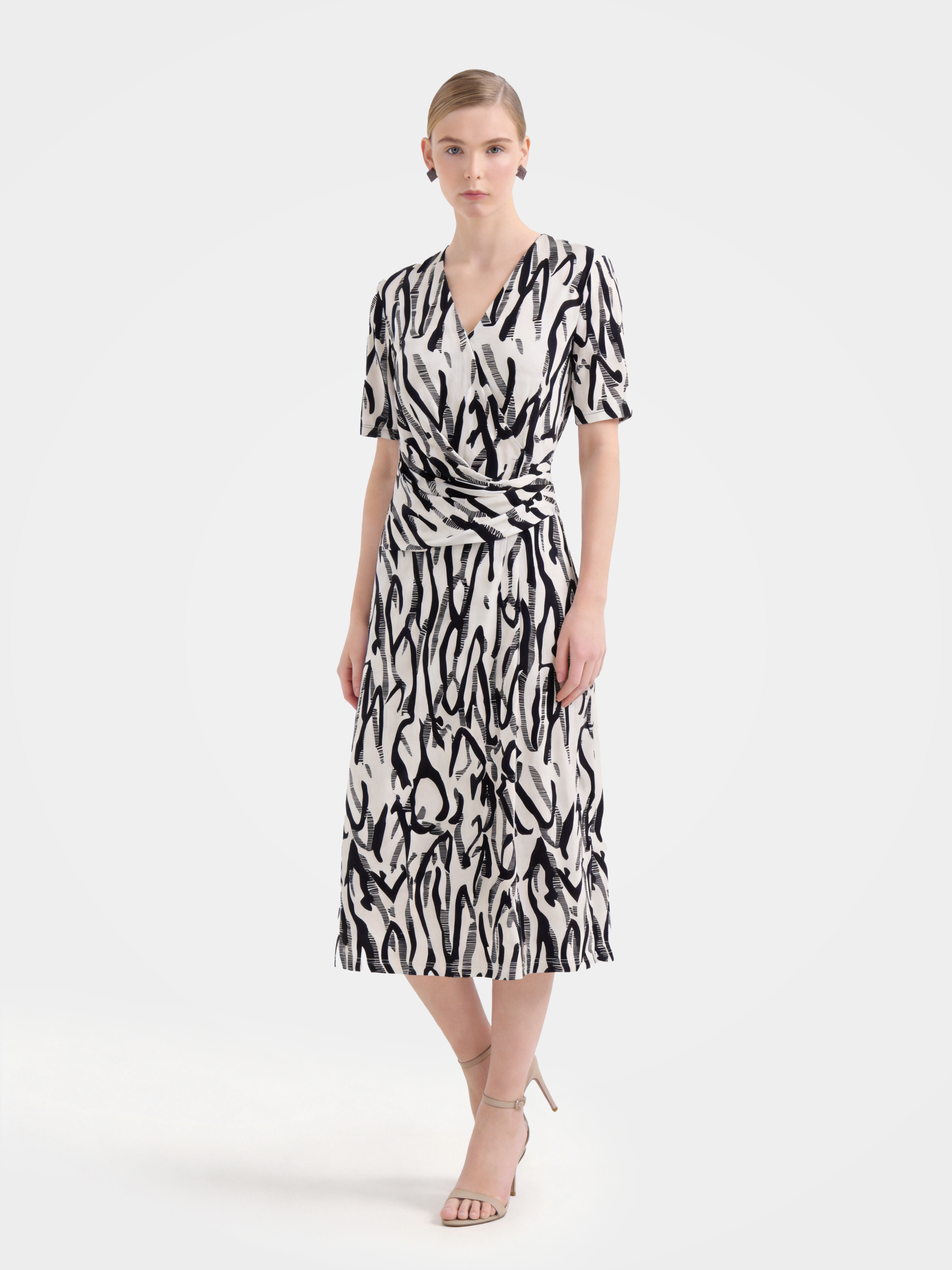 Luxury Mulberry Silk Printed Wrap Midi Dress