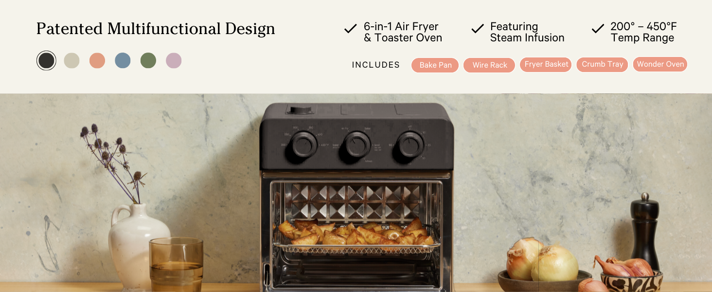 air fryer toaster oven roast bake meals healthier toast functions stainless steel easy baking quick