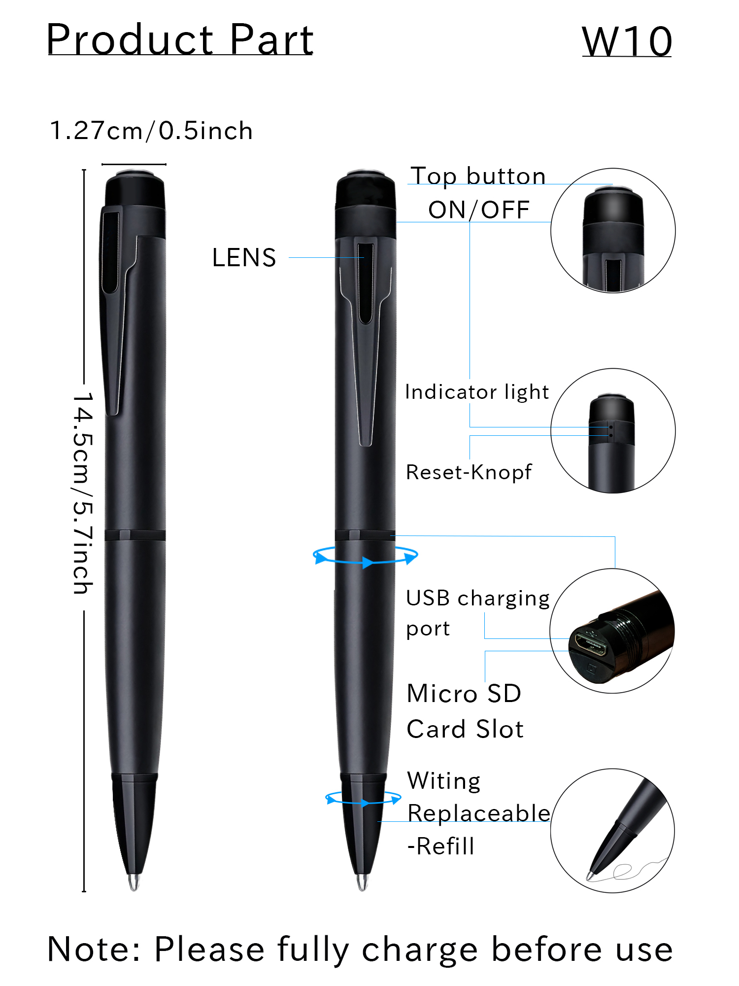 Mini 1080P Pen Camera Recorder with One-Button Operation, Portable Writing Pen Camera with 200mAh Rechargeable Battery, Easy Recording for Meetings, Lectures and Daily Use
