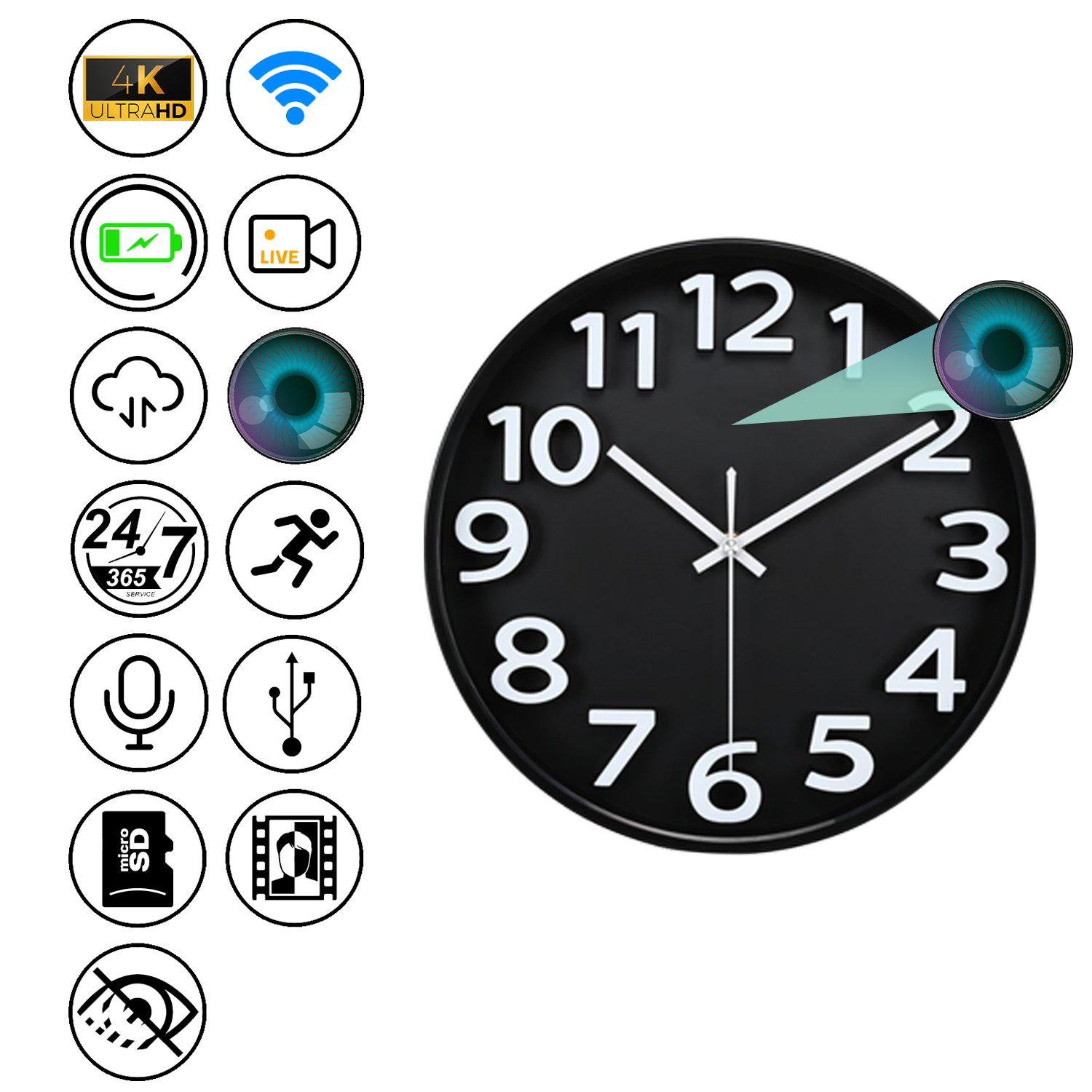 2.4G WiFi Hidden Camera Smart Clock Surveillance Real-Time Video  Motion Alerts