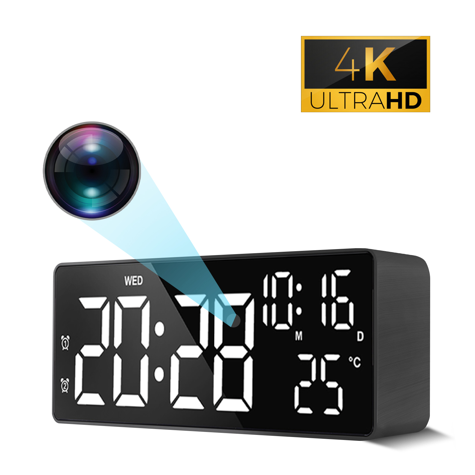 LED Digital Alarm Clock with Hidden Camera, 1080P HD WiFi Monitoring, Temperature Display, Motion Detection, Night Vision, Snooze Function and Countdown Timer