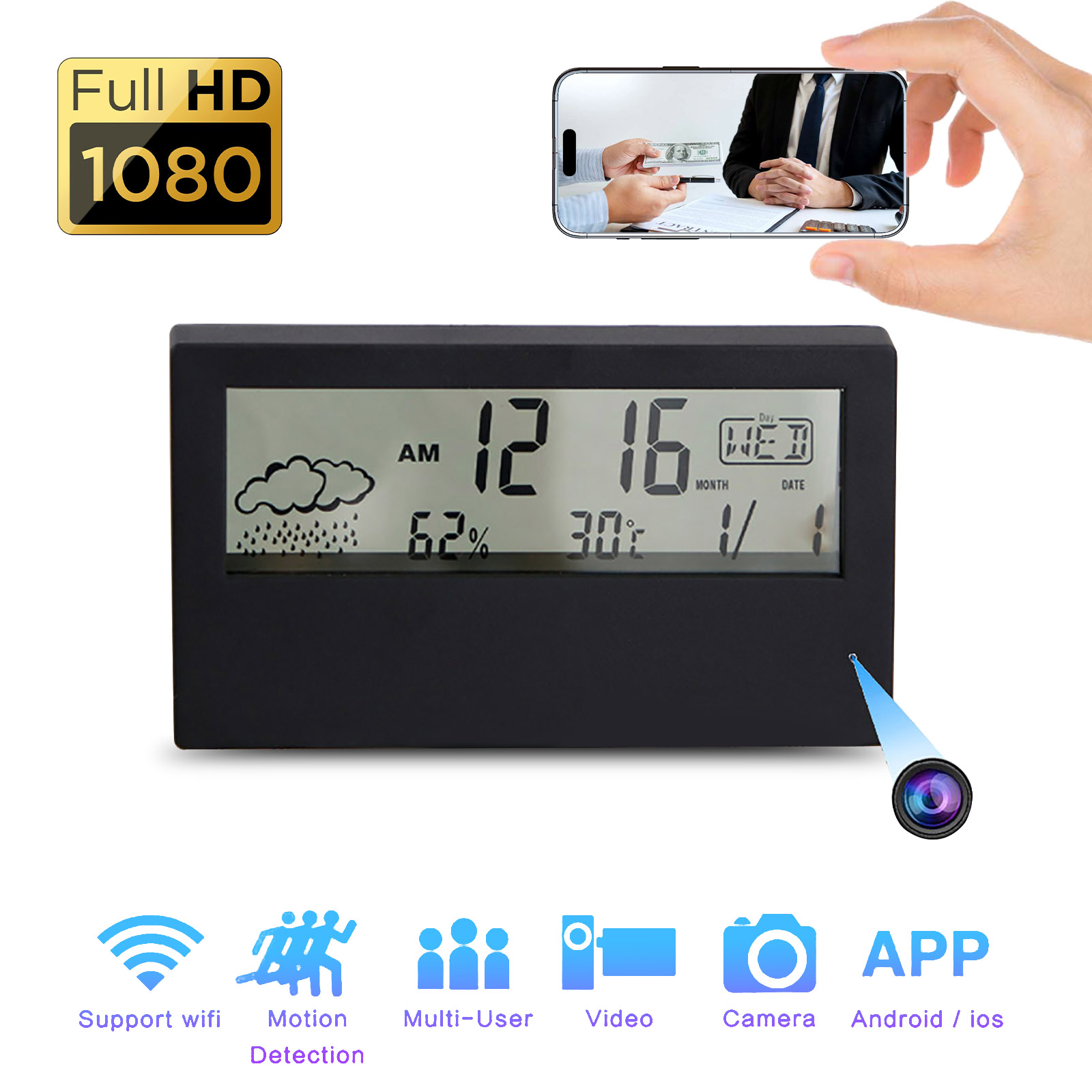 4K Ultra HD Hidden Camera with USB Outlet, Wi-Fi Connection, Motion Detection, and Remote Control