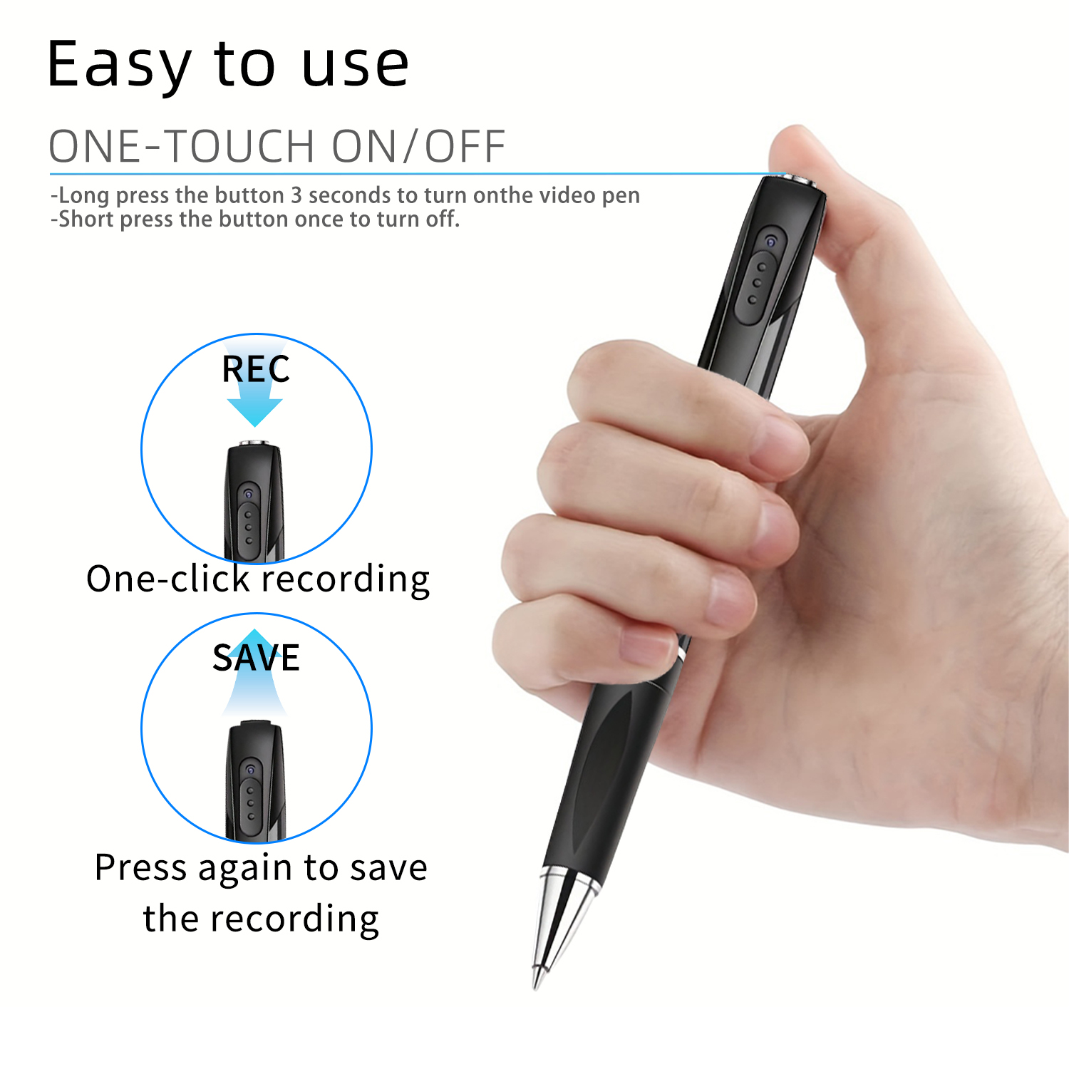 Mini 1080P Pen Camera with 32GB/64GB Storage, Portable Writing Pen Camera with USB-C Connection, Motion Recording, Rechargeable Battery for Indoor Recording