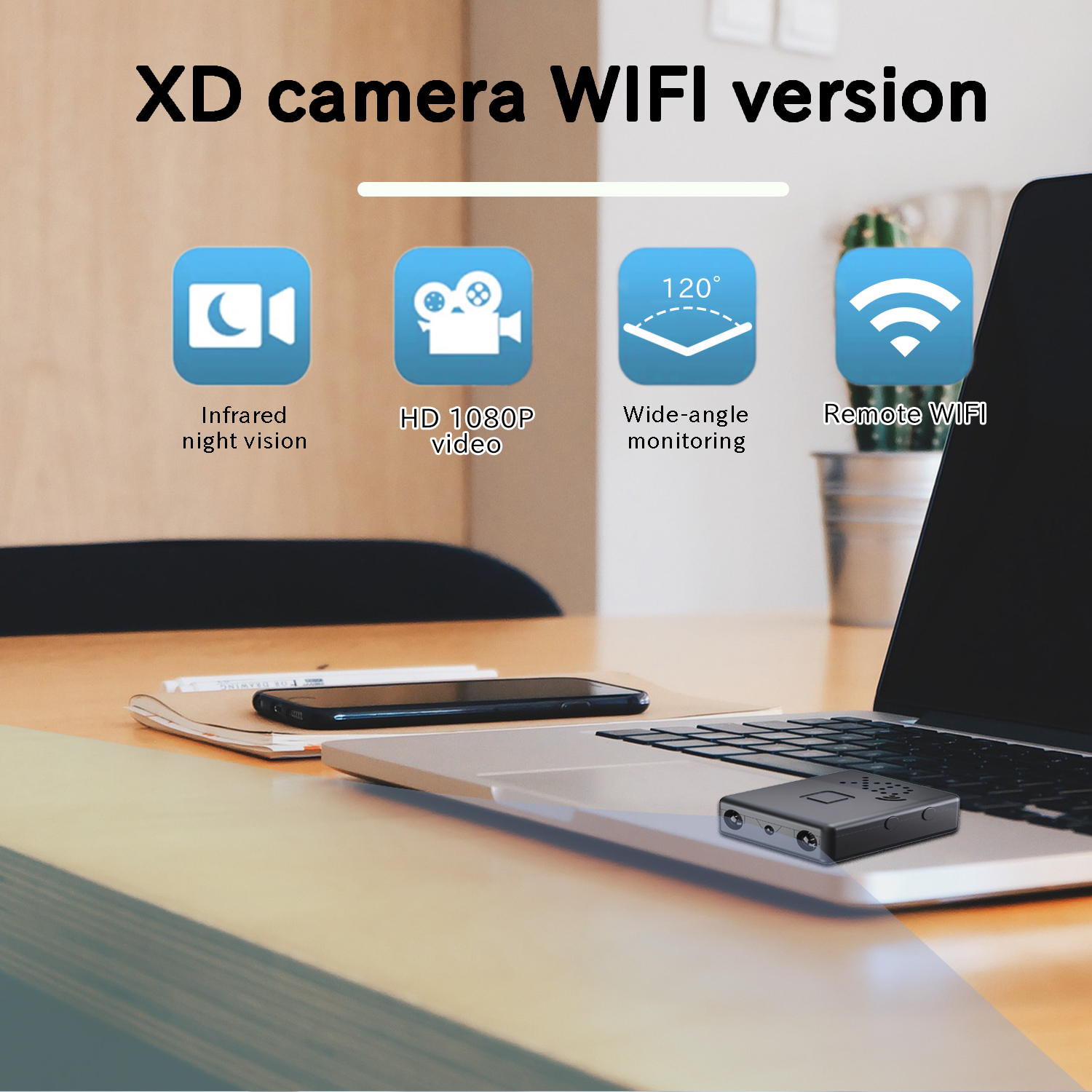 1080P WiFi Mini Security Camera with Motion Detection, Infrared Night Vision, 120° Wide Angle, Remote App Monitoring and Loop Recording for Home and Office Security