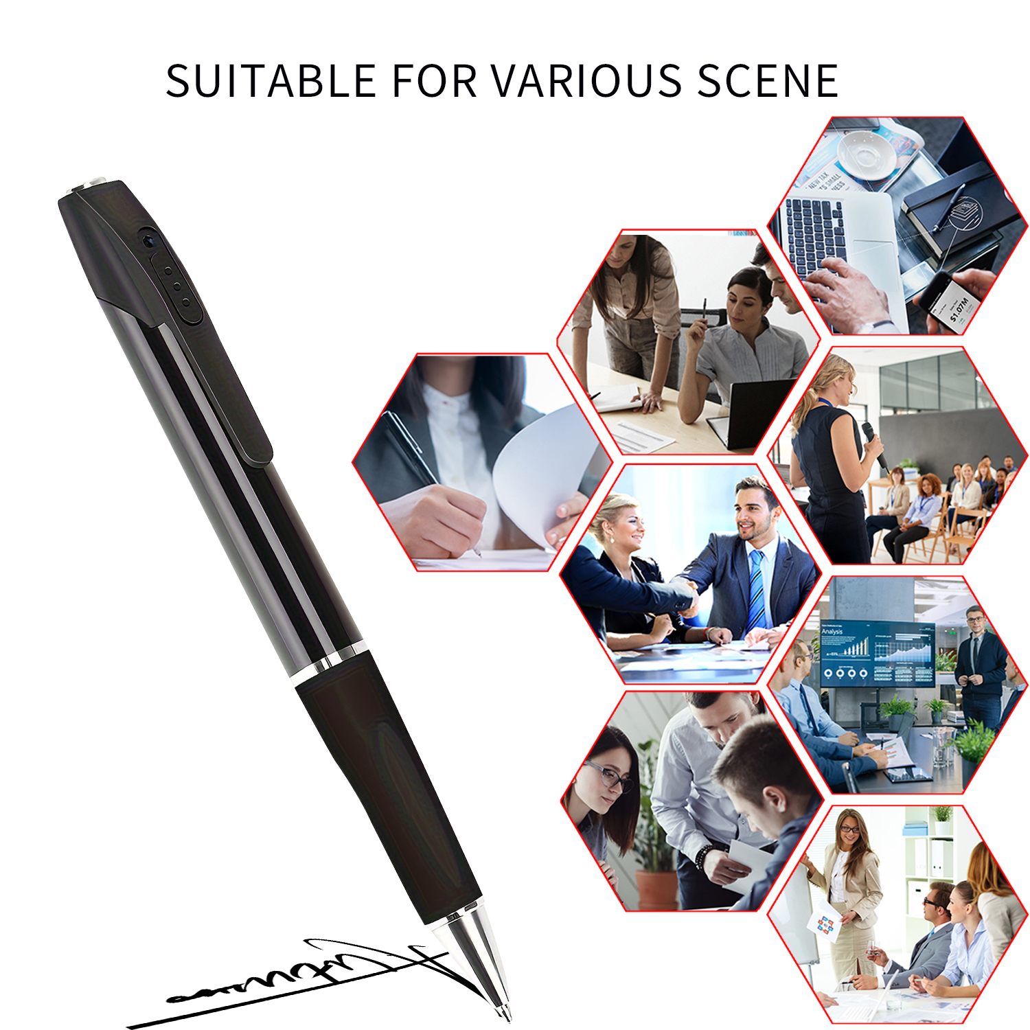 Mini 1080P Pen Camera with 32GB/64GB Storage, Portable Writing Pen Camera with USB-C Connection, Motion Recording, Rechargeable Battery for Indoor Recording