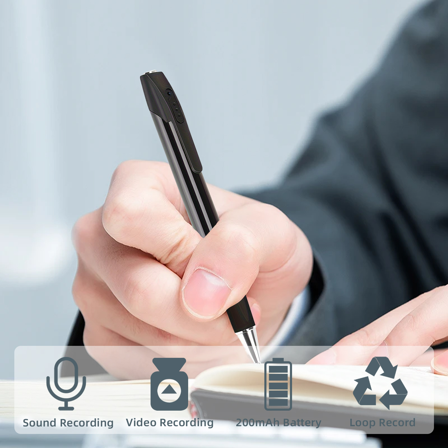 Mini 1080P Pen Camera with 32GB/64GB Storage, Portable Writing Pen Camera with USB-C Connection, Motion Recording, Rechargeable Battery for Indoor Recording