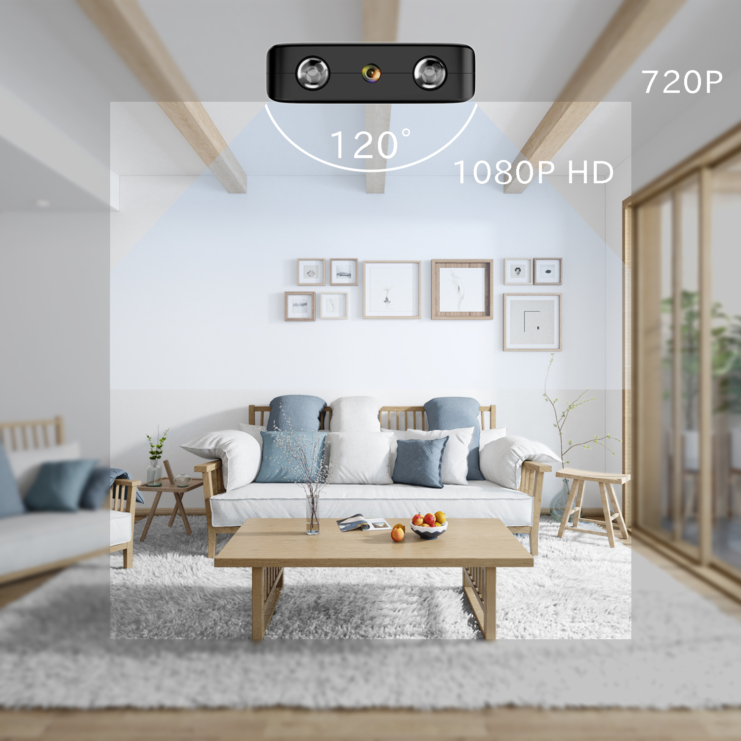 1080P WiFi Mini Security Camera with Motion Detection, Infrared Night Vision, 120° Wide Angle, Remote App Monitoring and Loop Recording for Home and Office Security