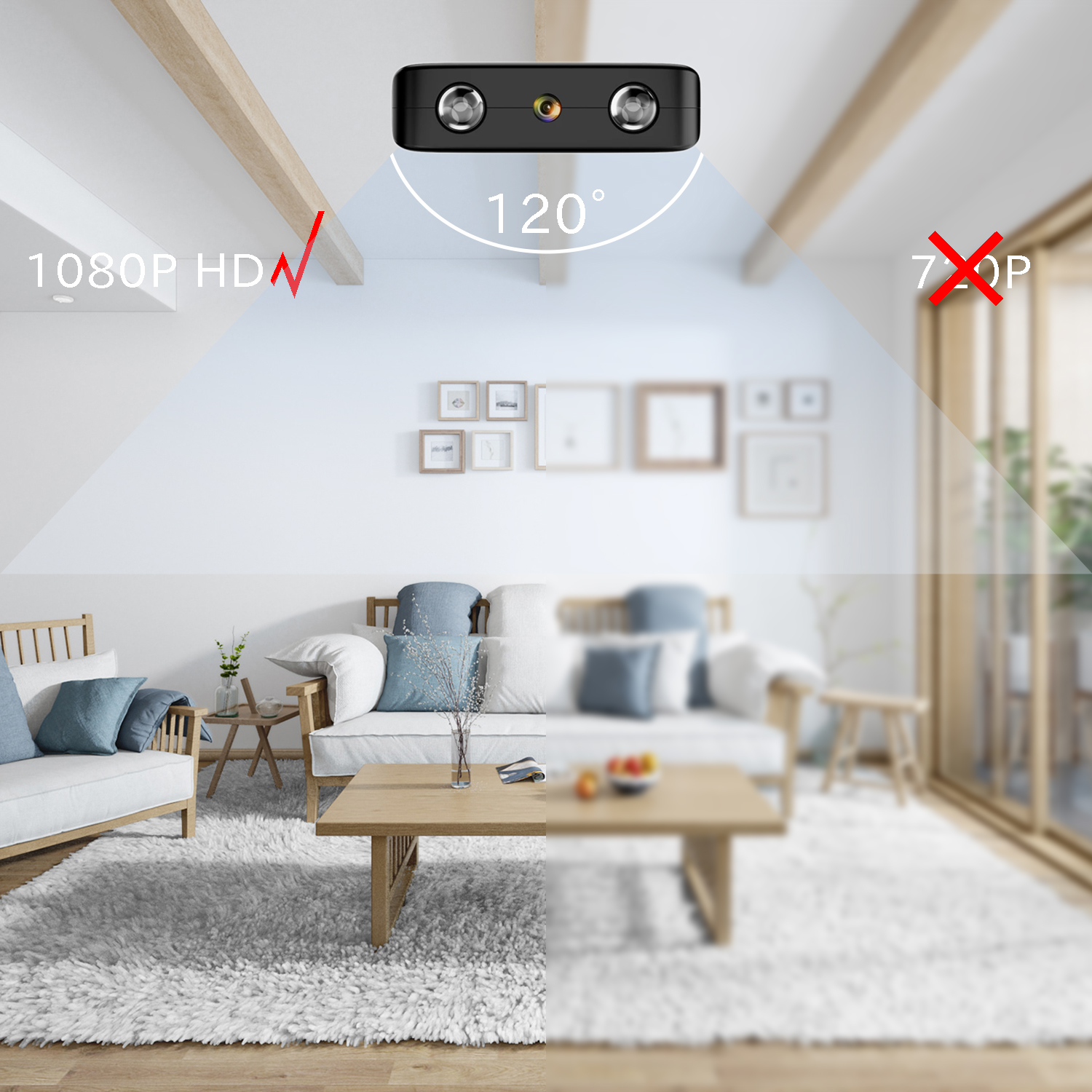 1080P WiFi Mini Security Camera with Motion Detection, Infrared Night Vision, 120° Wide Angle, Remote App Monitoring and Loop Recording for Home and Office Security