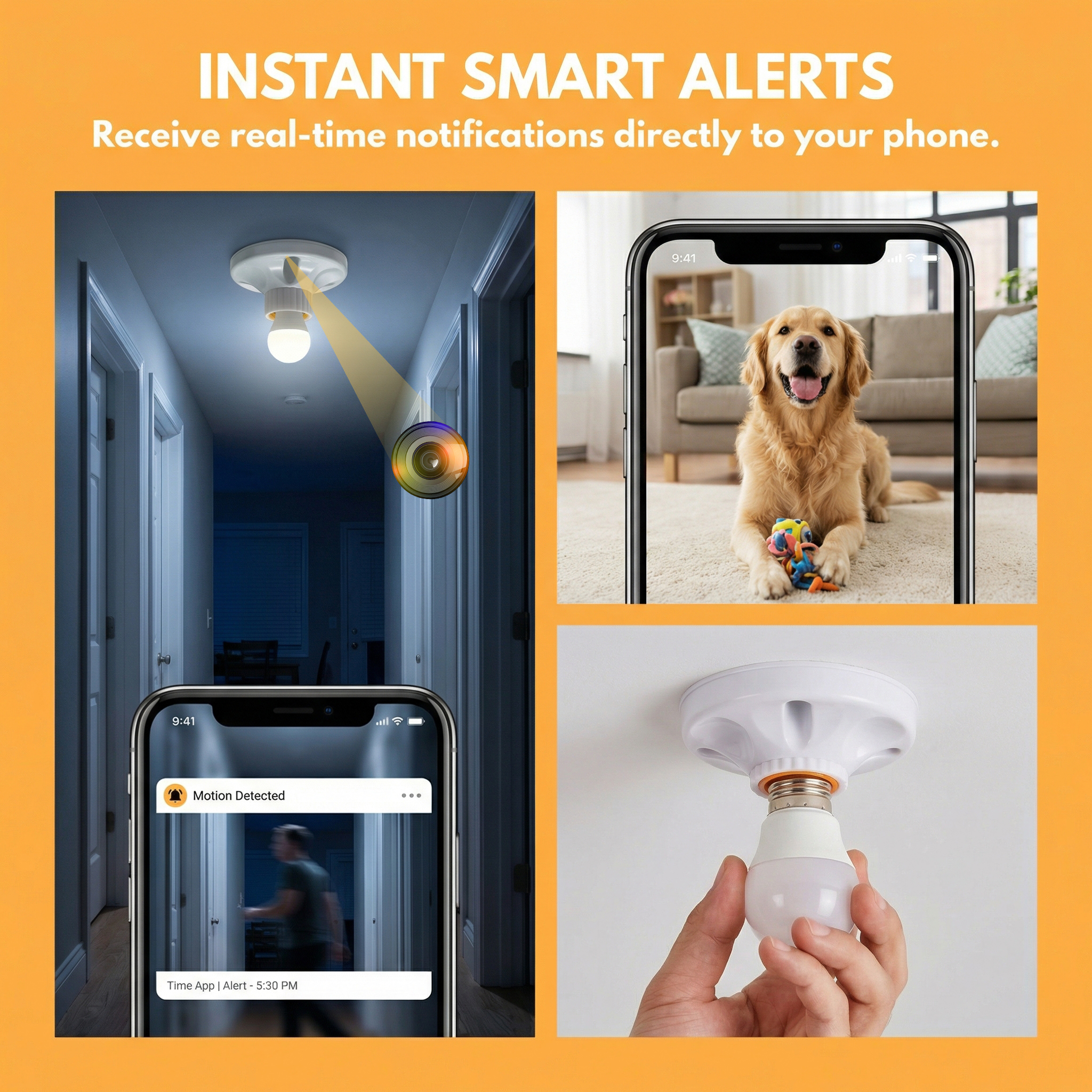 Smart Light Socket Camera Device – HD 1080P Wireless Video Recorder with WiFi, Motion Detection & Easy E27 Installation