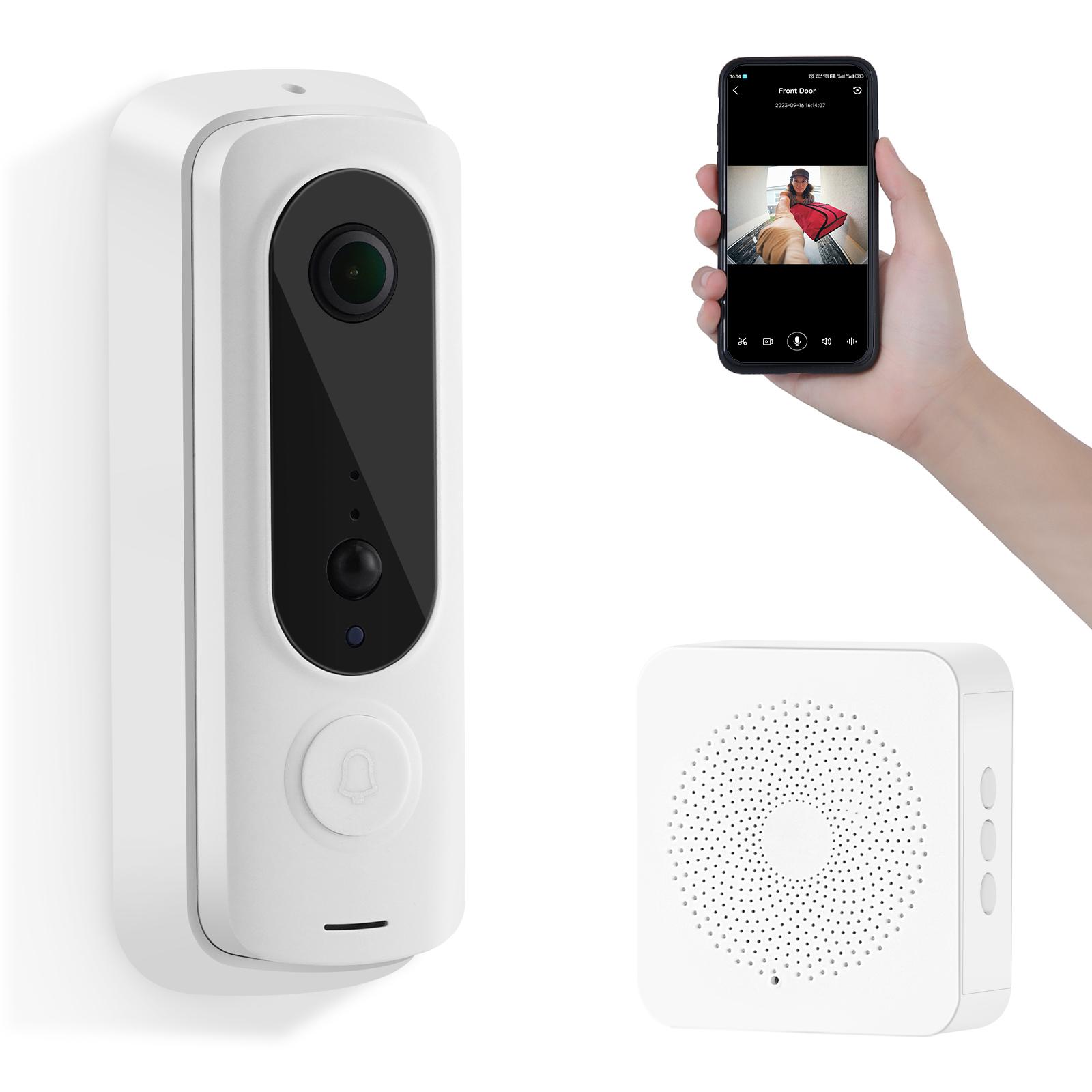 Wireless Smart Video Doorbell Camera with AI Human Detection, Two-Way Audio, PIR Motion Alert & Free Cloud Storage