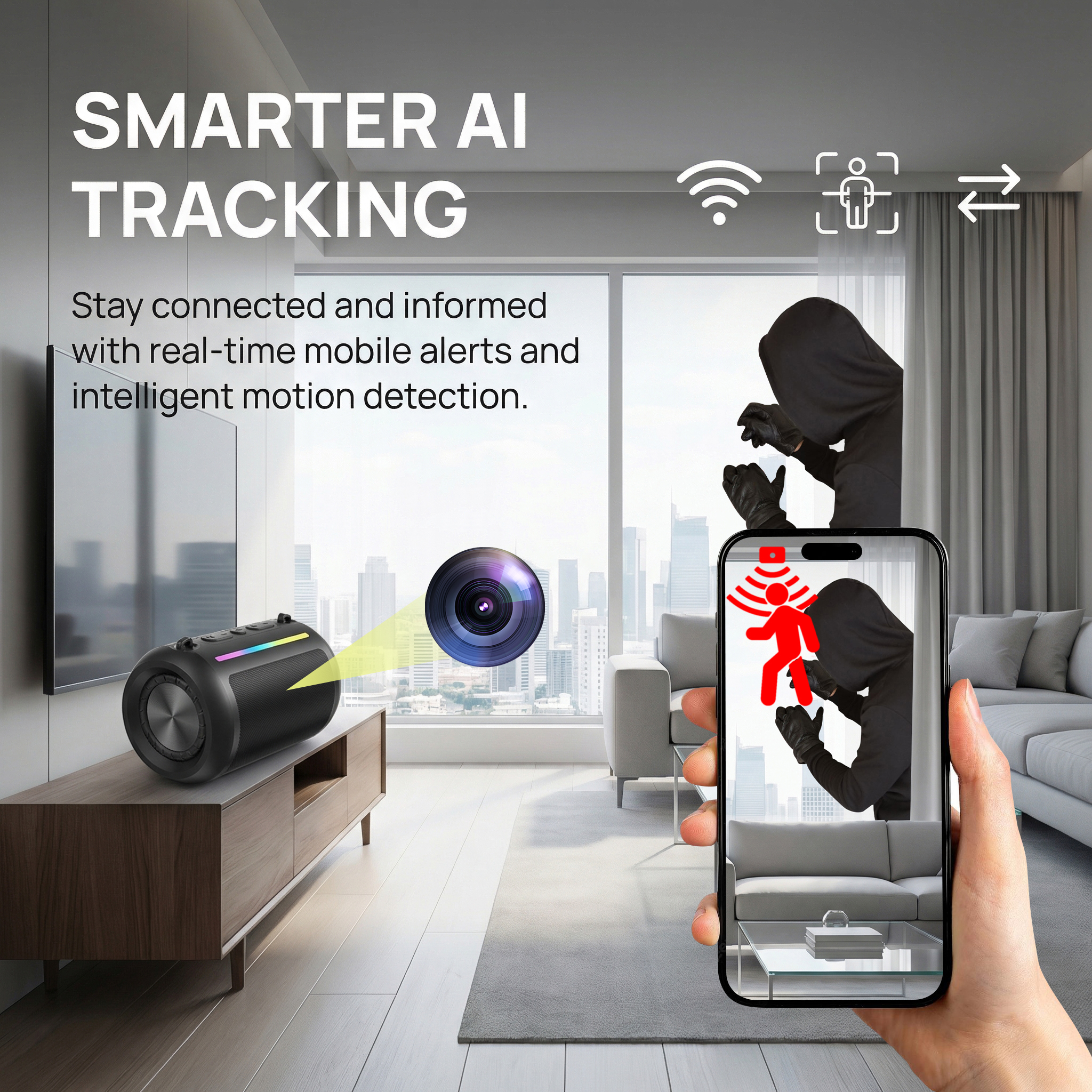 Smart Speaker Camera Device – Wireless HD 1080P Video Recorder with WiFi, Motion Detection & Loop Recording