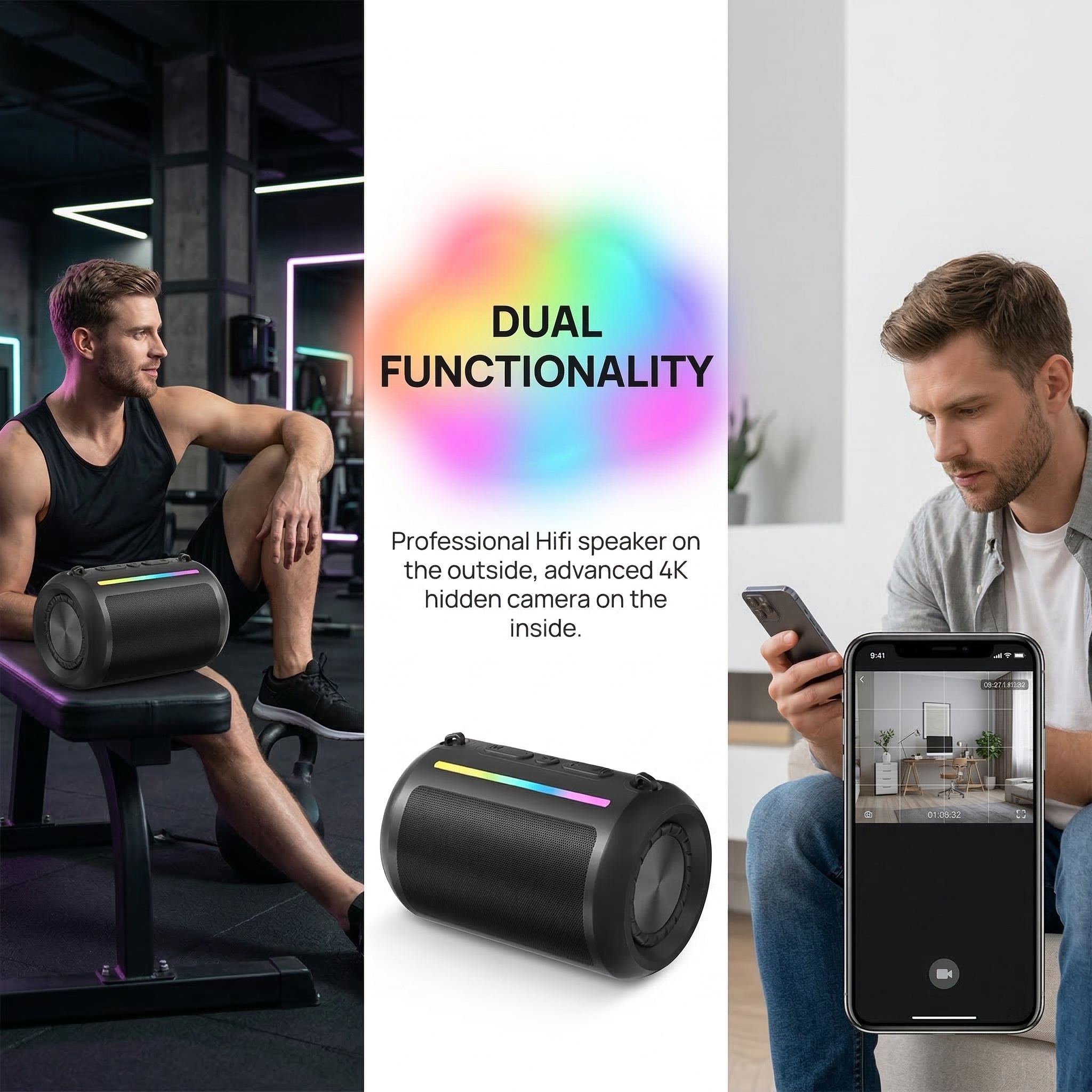 Smart Speaker Camera Device – Wireless HD 1080P Video Recorder with WiFi, Motion Detection & Loop Recording