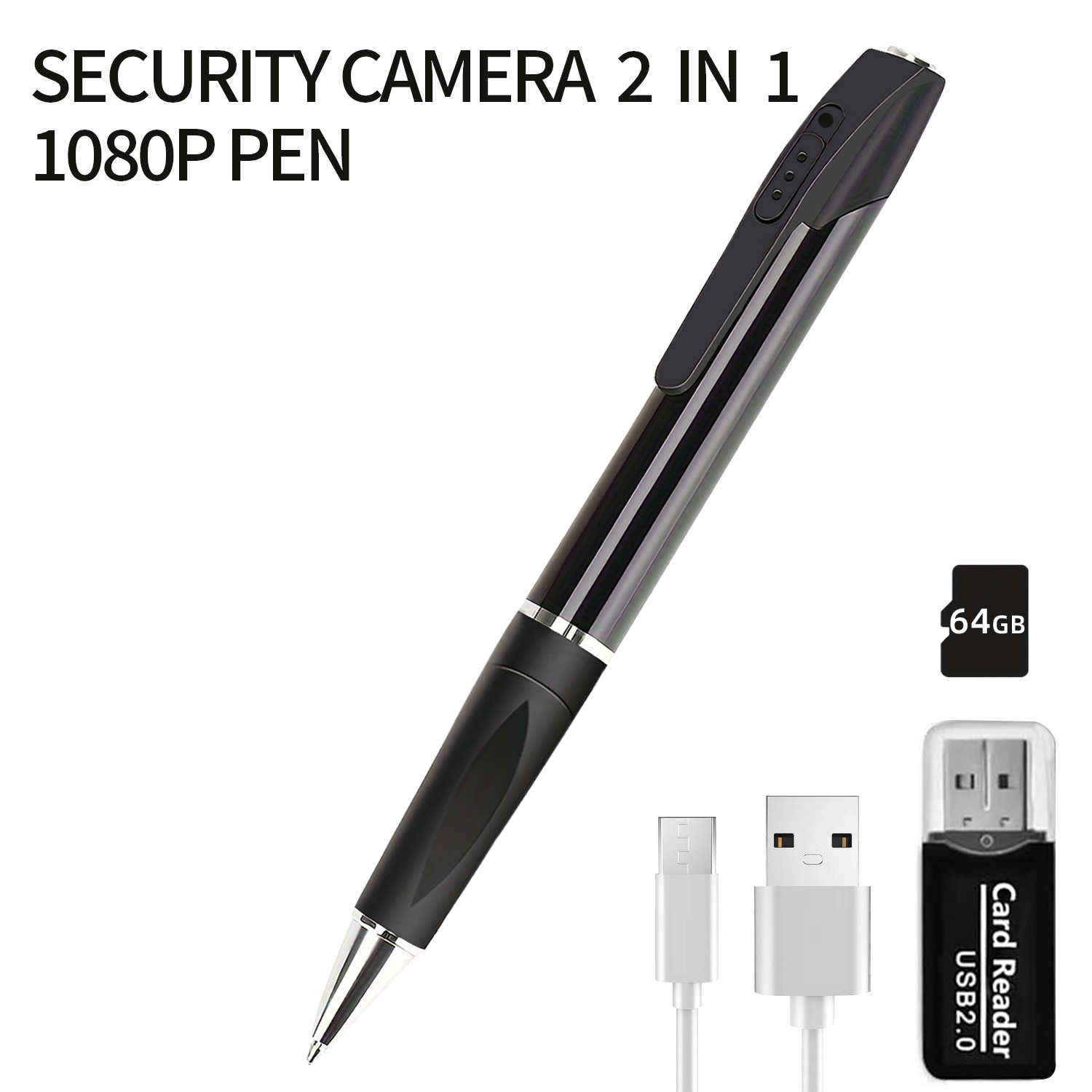 Mini 1080P Pen Camera with 32GB/64GB Storage, Portable Writing Pen Camera with USB-C Connection, Motion Recording, Rechargeable Battery for Indoor Recording