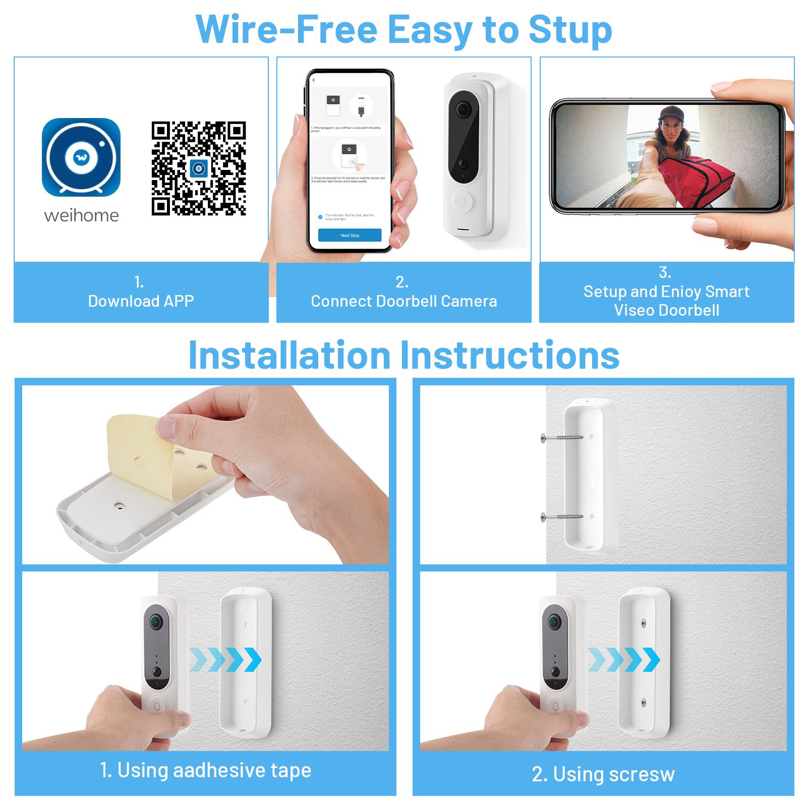 Wireless Smart Video Doorbell Camera with AI Human Detection, Two-Way Audio, PIR Motion Alert & Free Cloud Storage