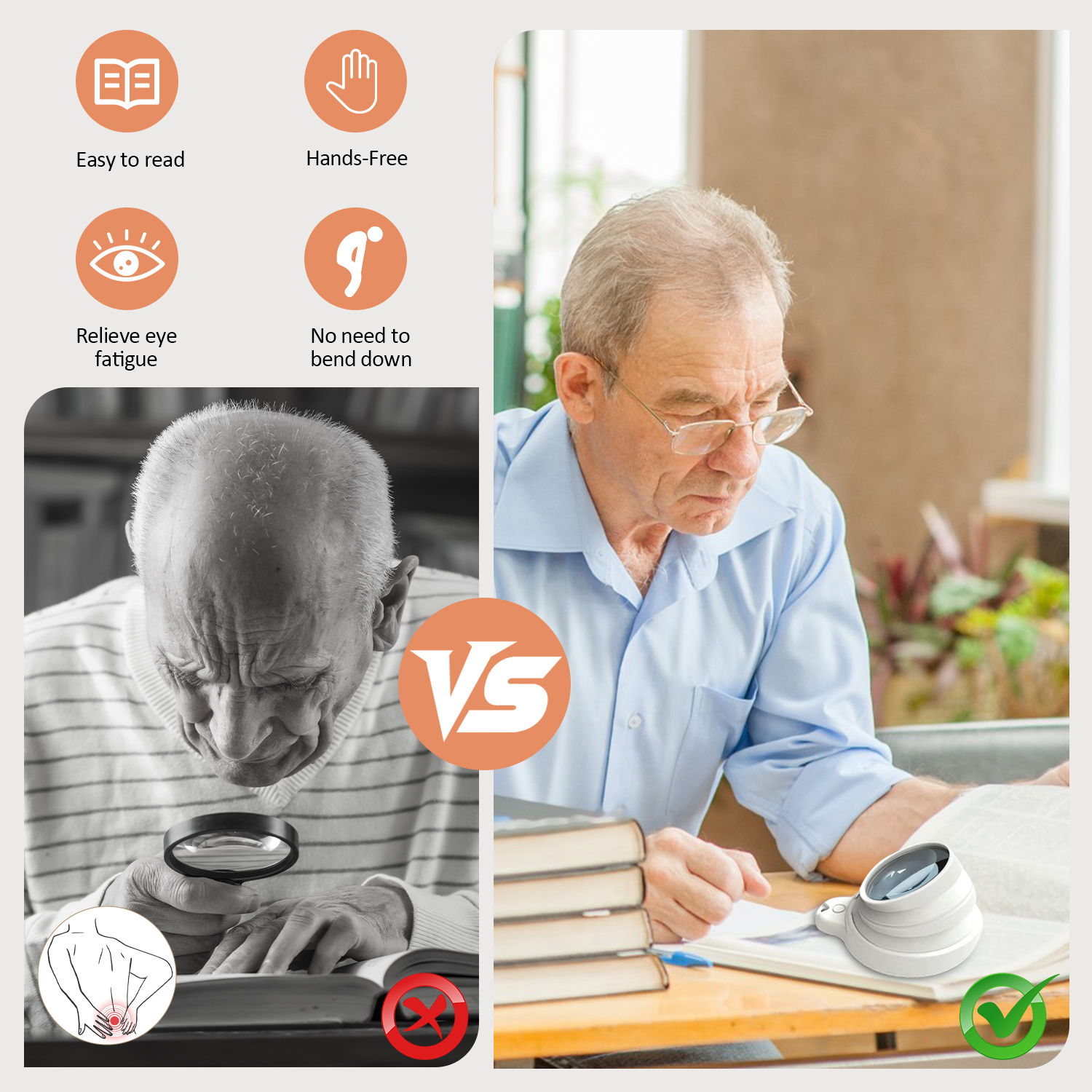 LED Magnifying Glass with Light – 3-Level Dimmable Reading Magnifier, Hands-Free Design for Seniors & Low Vision
