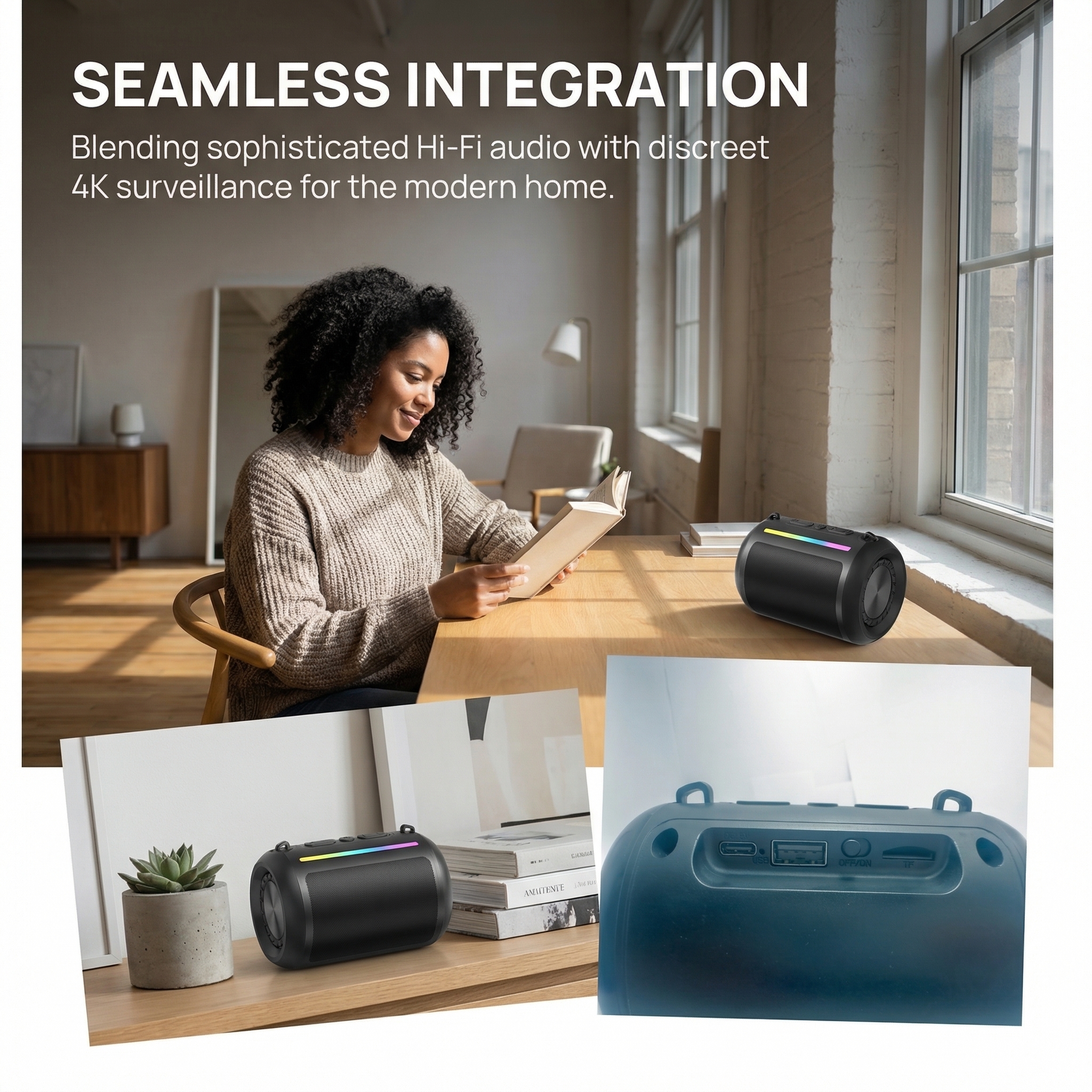 Smart Speaker Camera Device – Wireless HD 1080P Video Recorder with WiFi, Motion Detection & Loop Recording