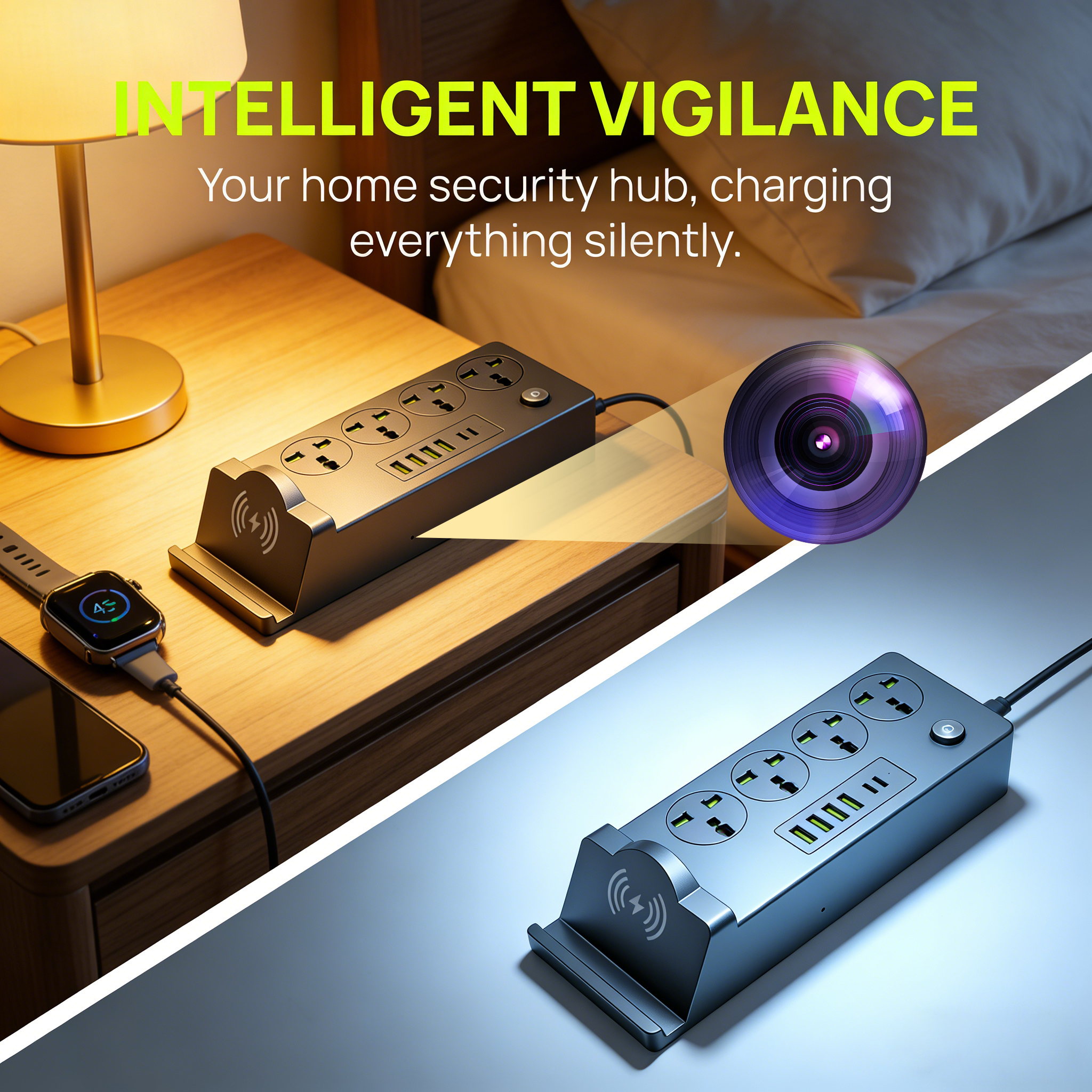 Smart Power Strip Camera Device – HD 1080P Wireless Video Recorder with WiFi, Motion Detection & Loop Recording