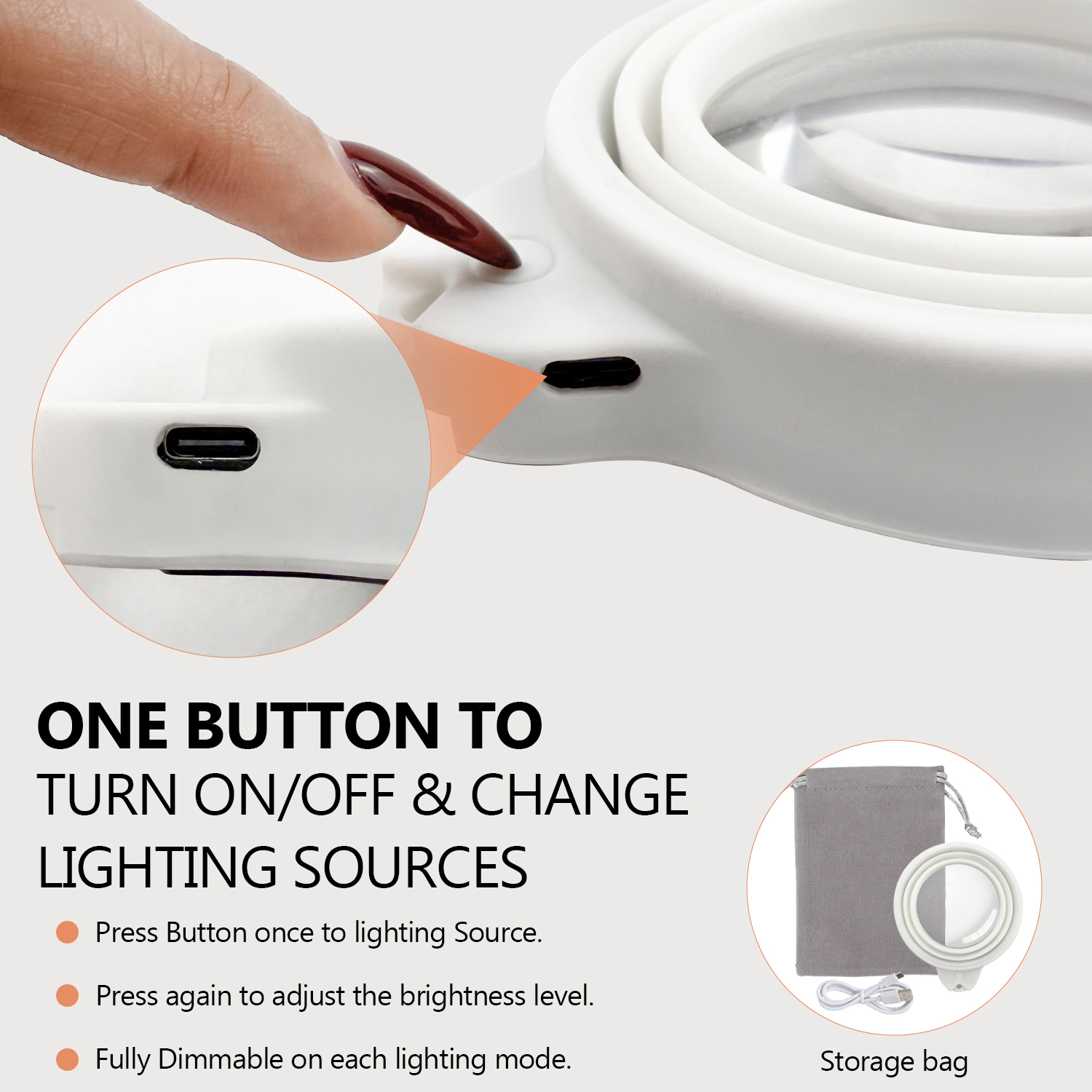 LED Magnifying Glass with Light – 3-Level Dimmable Reading Magnifier, Hands-Free Design for Seniors & Low Vision