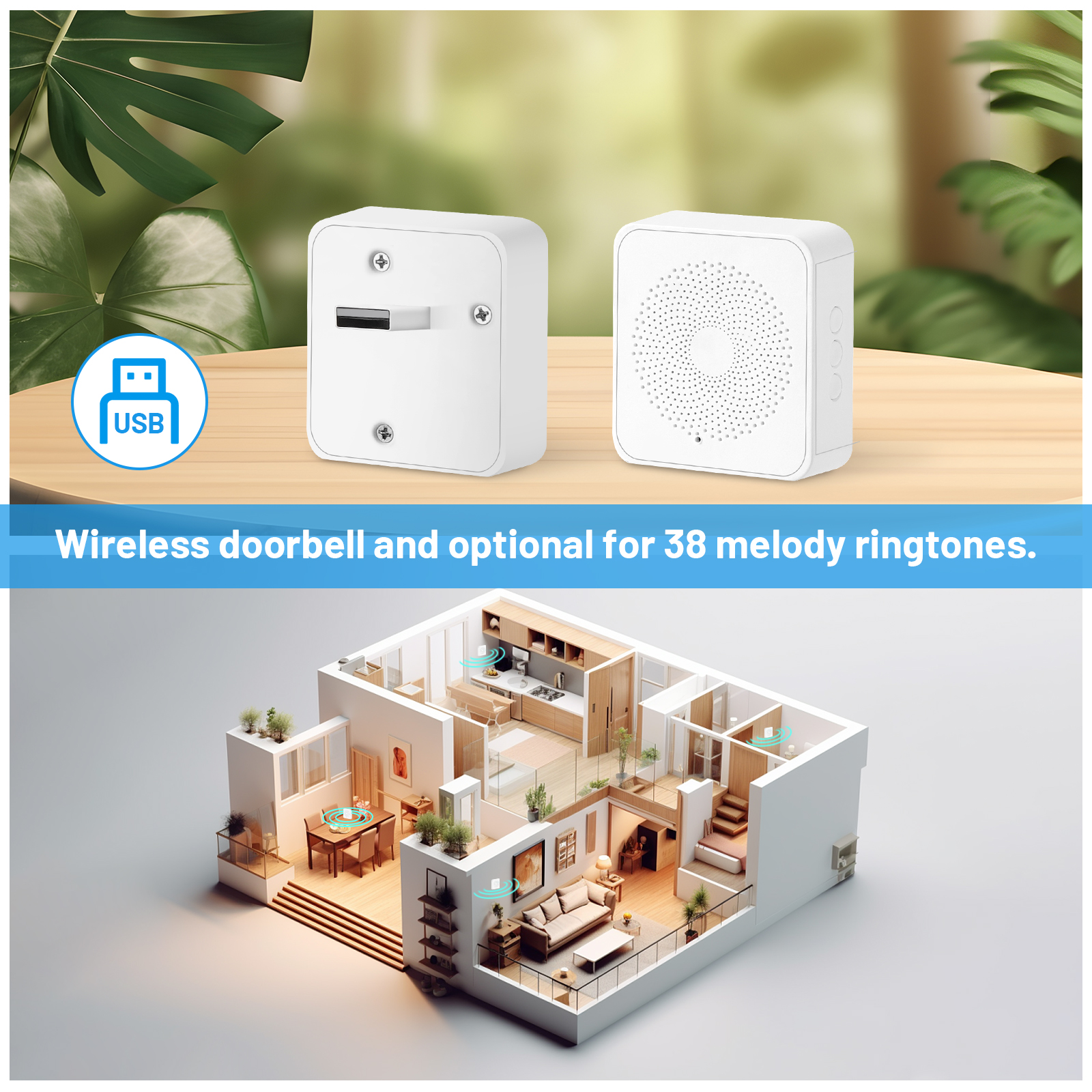 Wireless Smart Video Doorbell Camera with AI Human Detection, Two-Way Audio, PIR Motion Alert & Free Cloud Storage