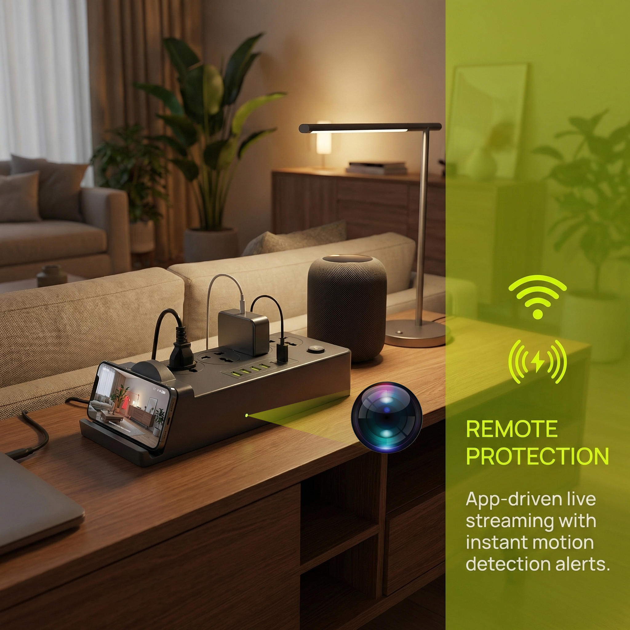 Smart Power Strip Camera Device – HD 1080P Wireless Video Recorder with WiFi, Motion Detection & Loop Recording