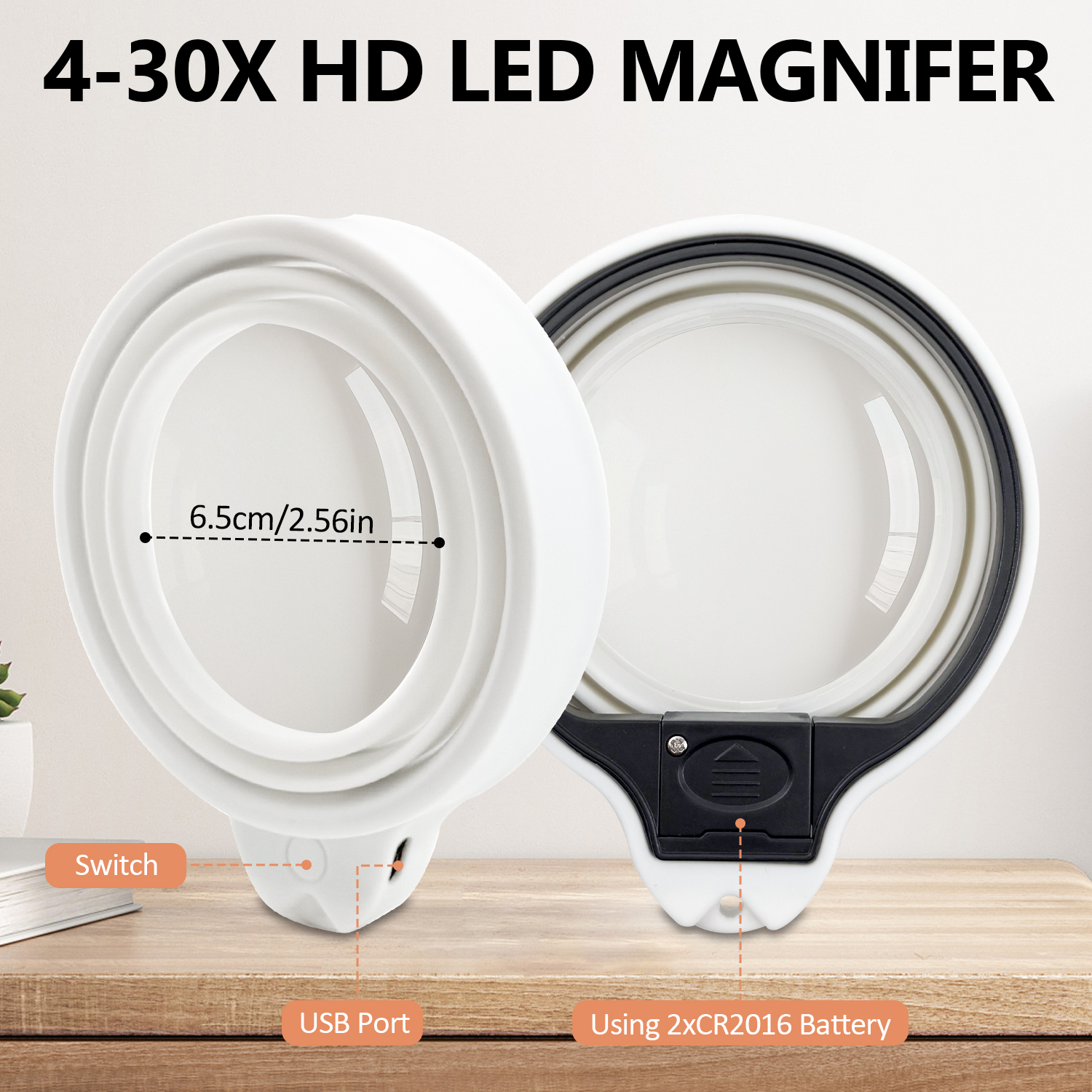 LED Magnifying Glass with Light – 3-Level Dimmable Reading Magnifier, Hands-Free Design for Seniors & Low Vision