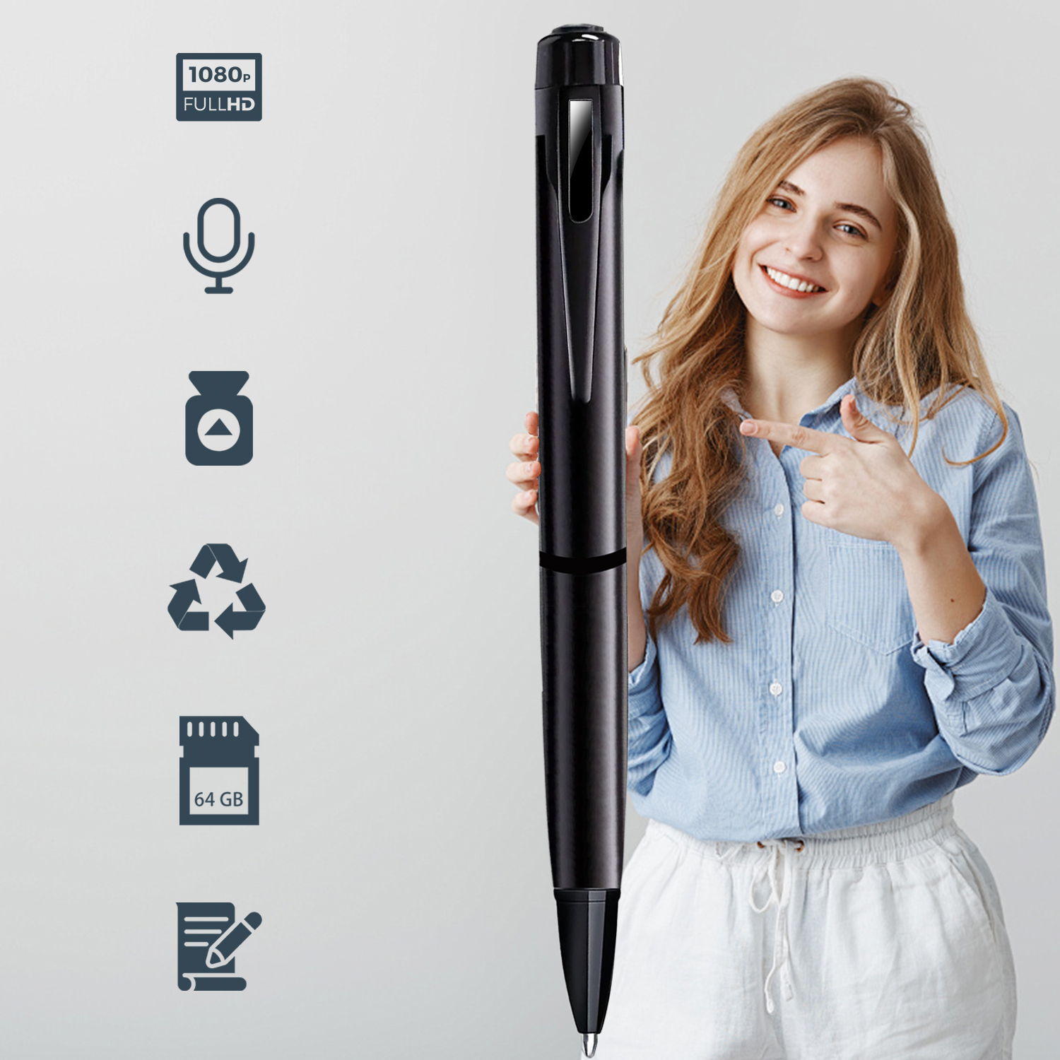 Mini 1080P Pen Camera Recorder with One-Button Operation, Portable Writing Pen Camera with 200mAh Rechargeable Battery, Easy Recording for Meetings, Lectures and Daily Use