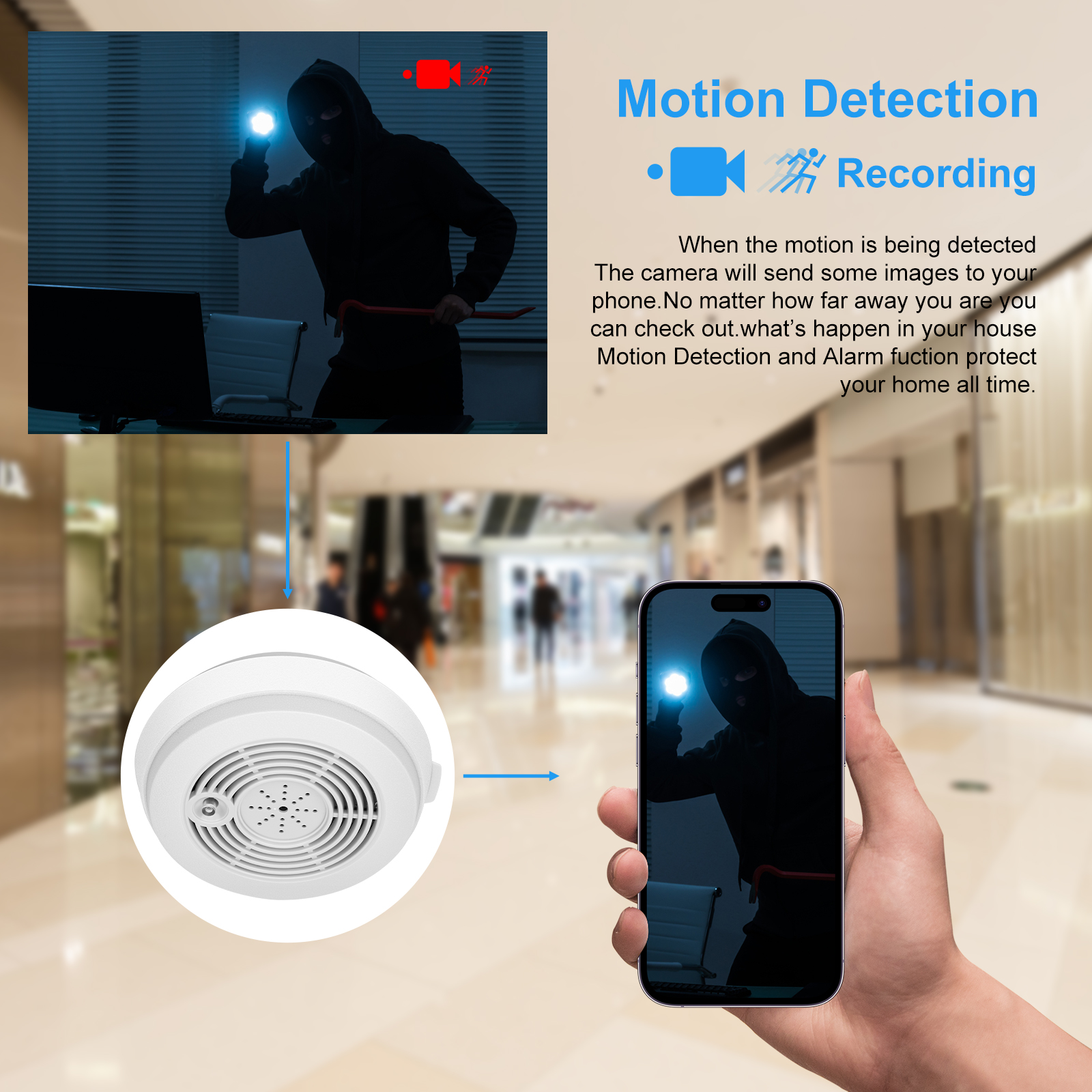 WiFi Ceiling Mount Indoor Security Camera with Motion Alerts