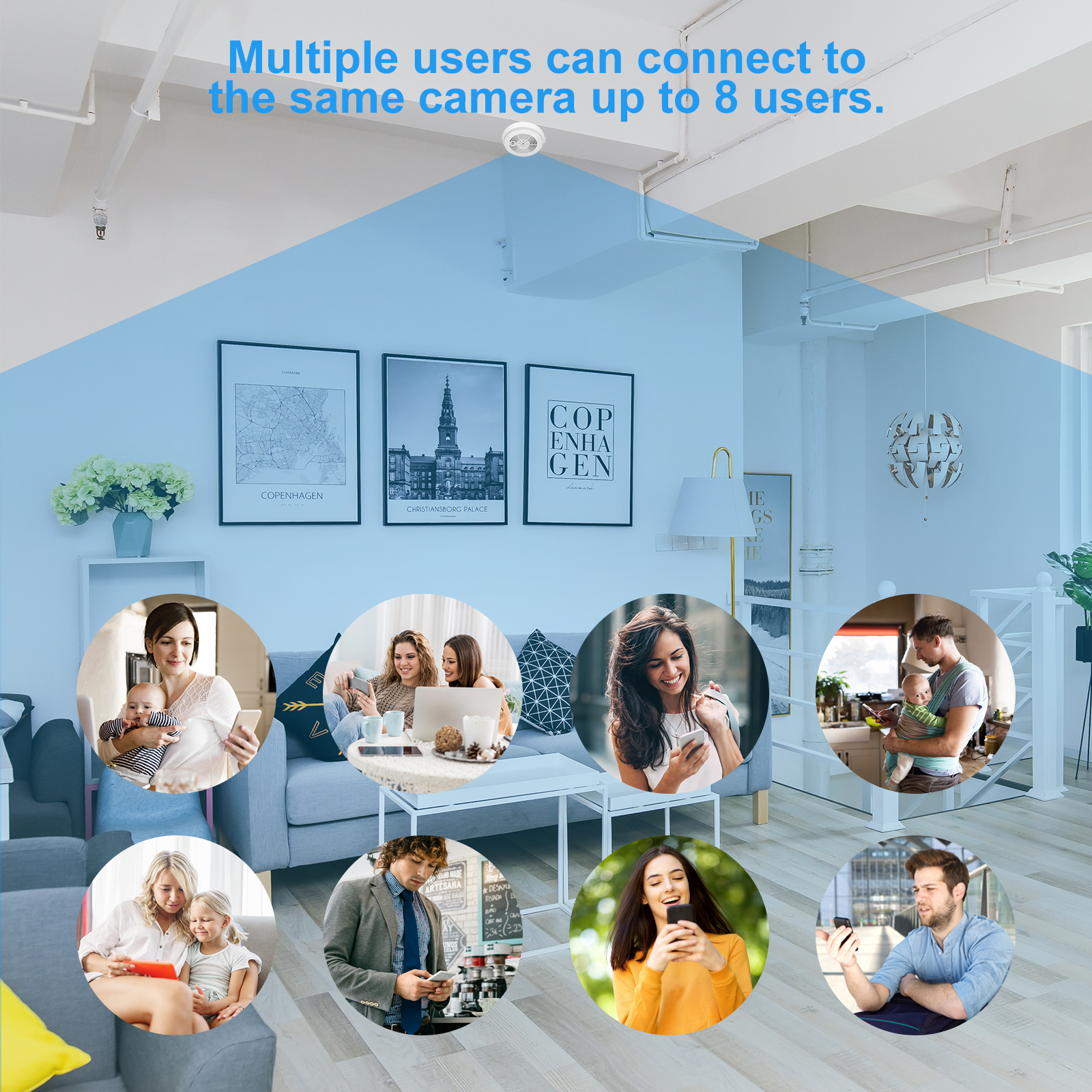 WiFi Ceiling Mount Indoor Security Camera with Motion Alerts