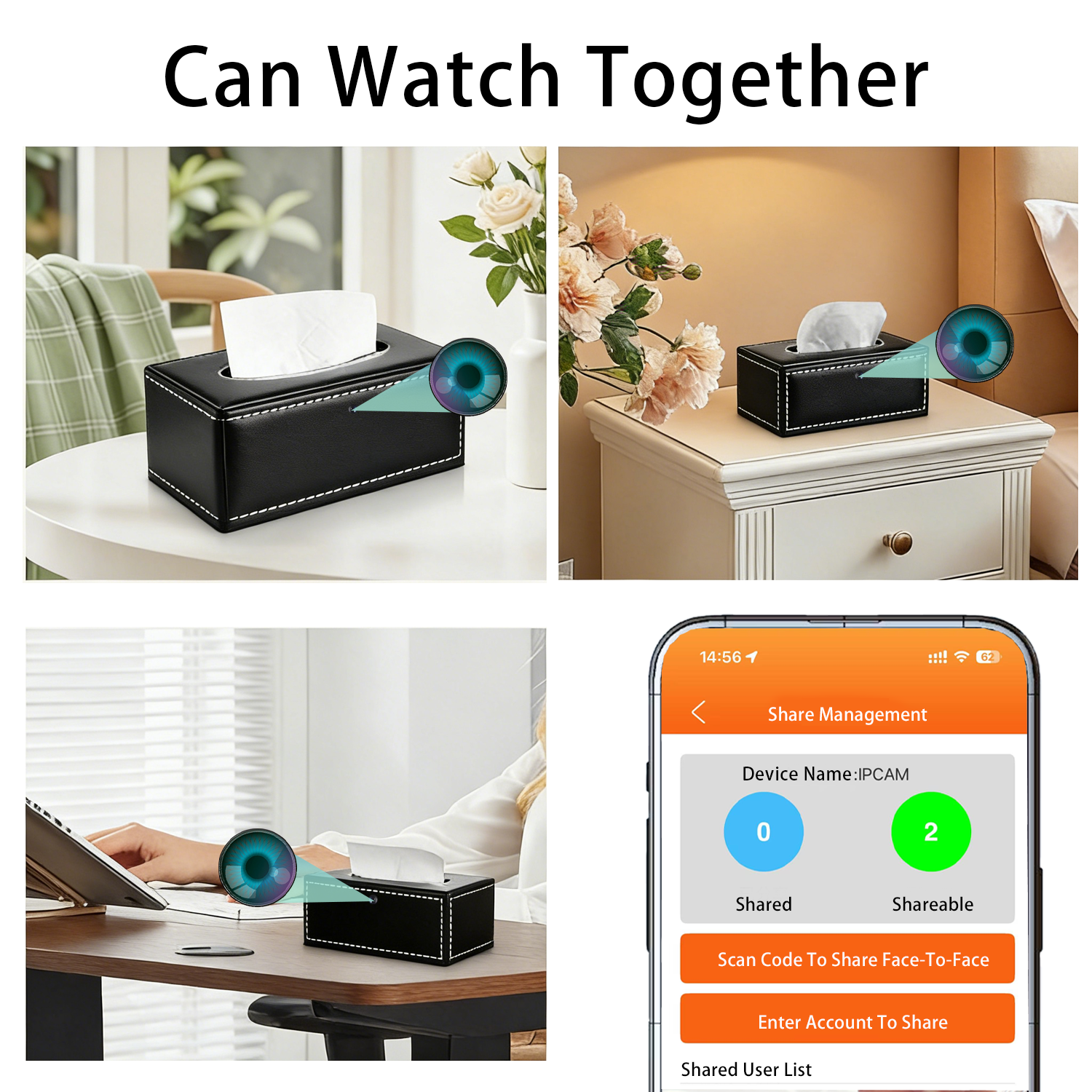 Tissue Box Hidden Cam – No Glow Lens, Watch Together, Smart Assistant