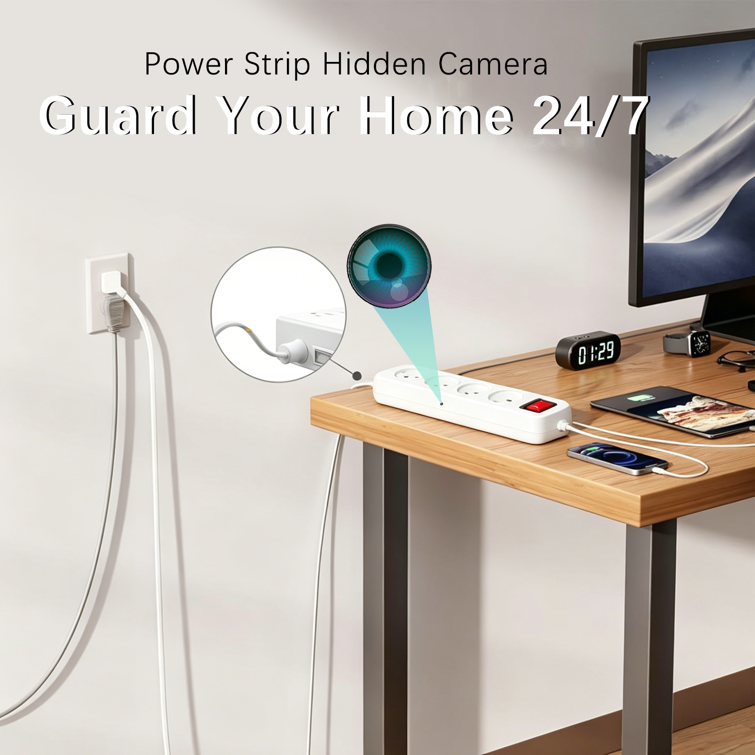 2-in-1 Power Strip Hidden Camera – Remote Viewing 24/7 | 4 Outlets for Home, Office & Travel