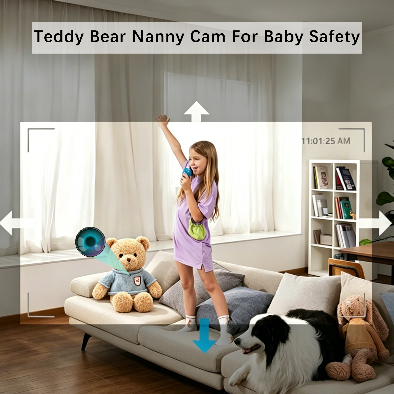 Teddy Bear Smart Camera, Rechargeable Home Monitoring Camera with Motion Detection