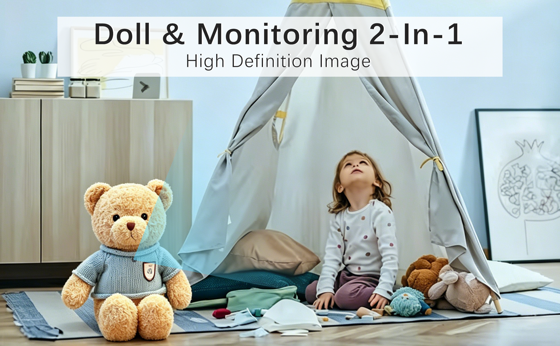 Teddy Bear Smart Camera, Rechargeable Home Monitoring Camera with Motion Detection