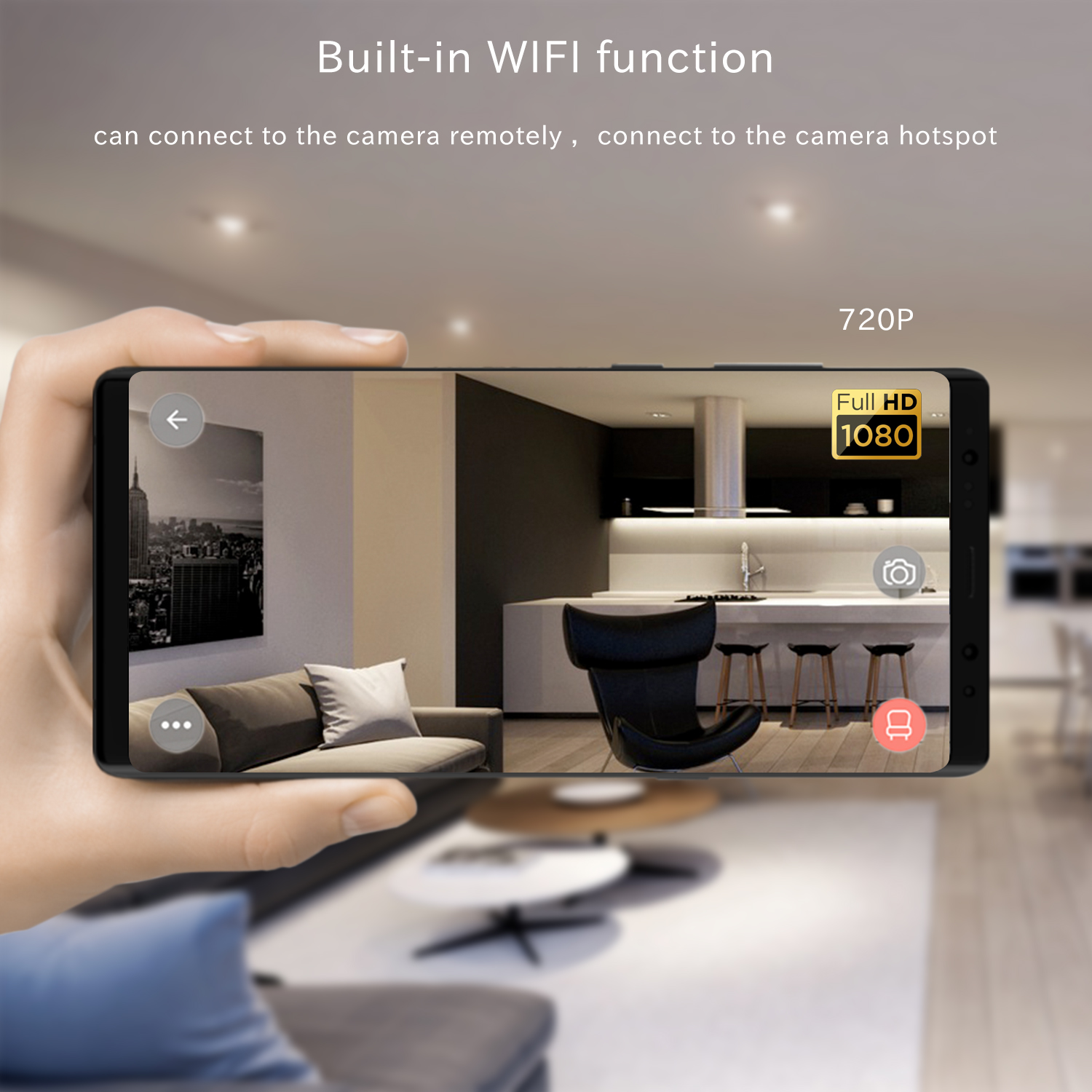 1080P WiFi Mini Security Camera with Motion Detection, Infrared Night Vision, 120° Wide Angle, Remote App Monitoring and Loop Recording for Home and Office Security