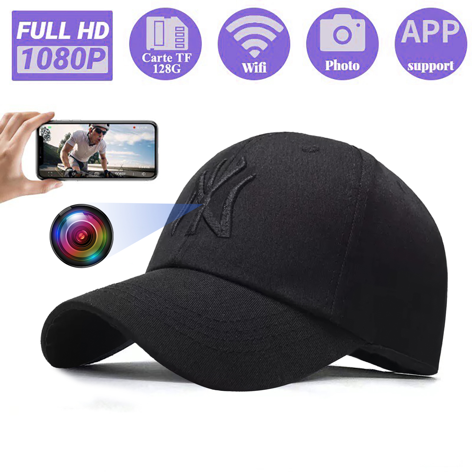 1080P HD Smart Camera Cap with Night Vision, WiFi App Control & Motion Detection
