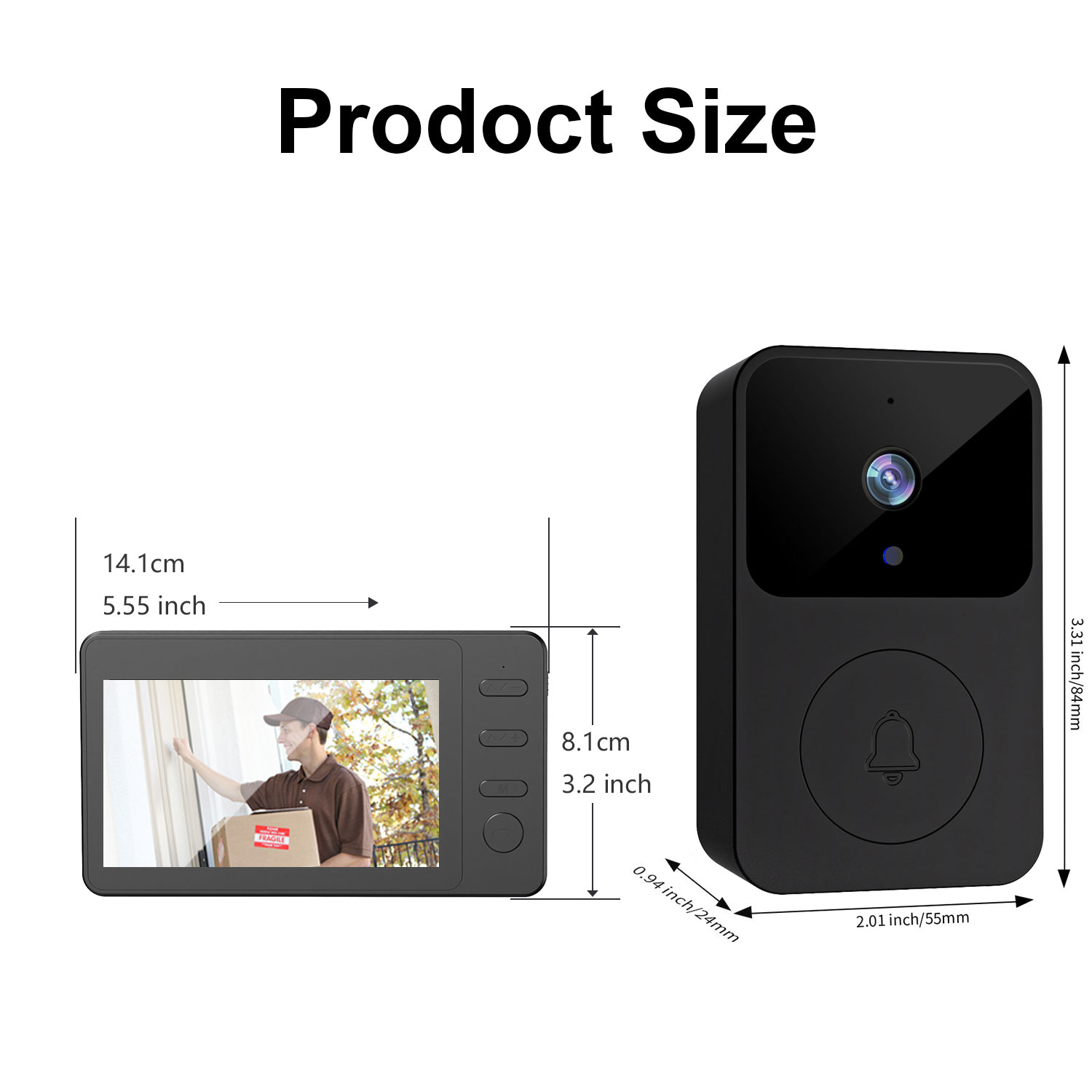Wireless Smart Video Doorbell Camera with 4.3" IPS Monitor, No WiFi No App Doorbell Camera, Two-Way Audio, IR Night Vision, 80m Long Range, Easy Installation Home Security Doorbell System