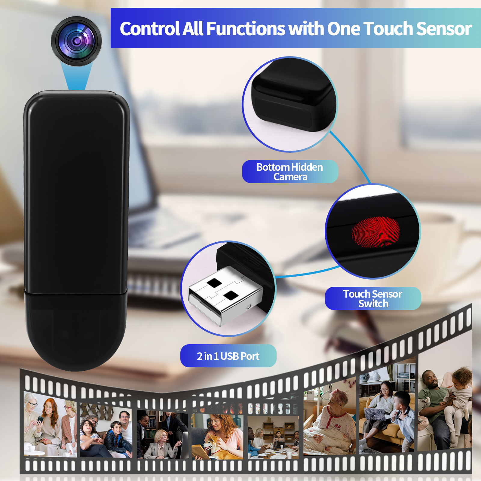 32GB USB Flash Drive Hidden Camera with Full HD 1080P Recording, Loop Video, and Touch Sensor for Home and Office Surveillance