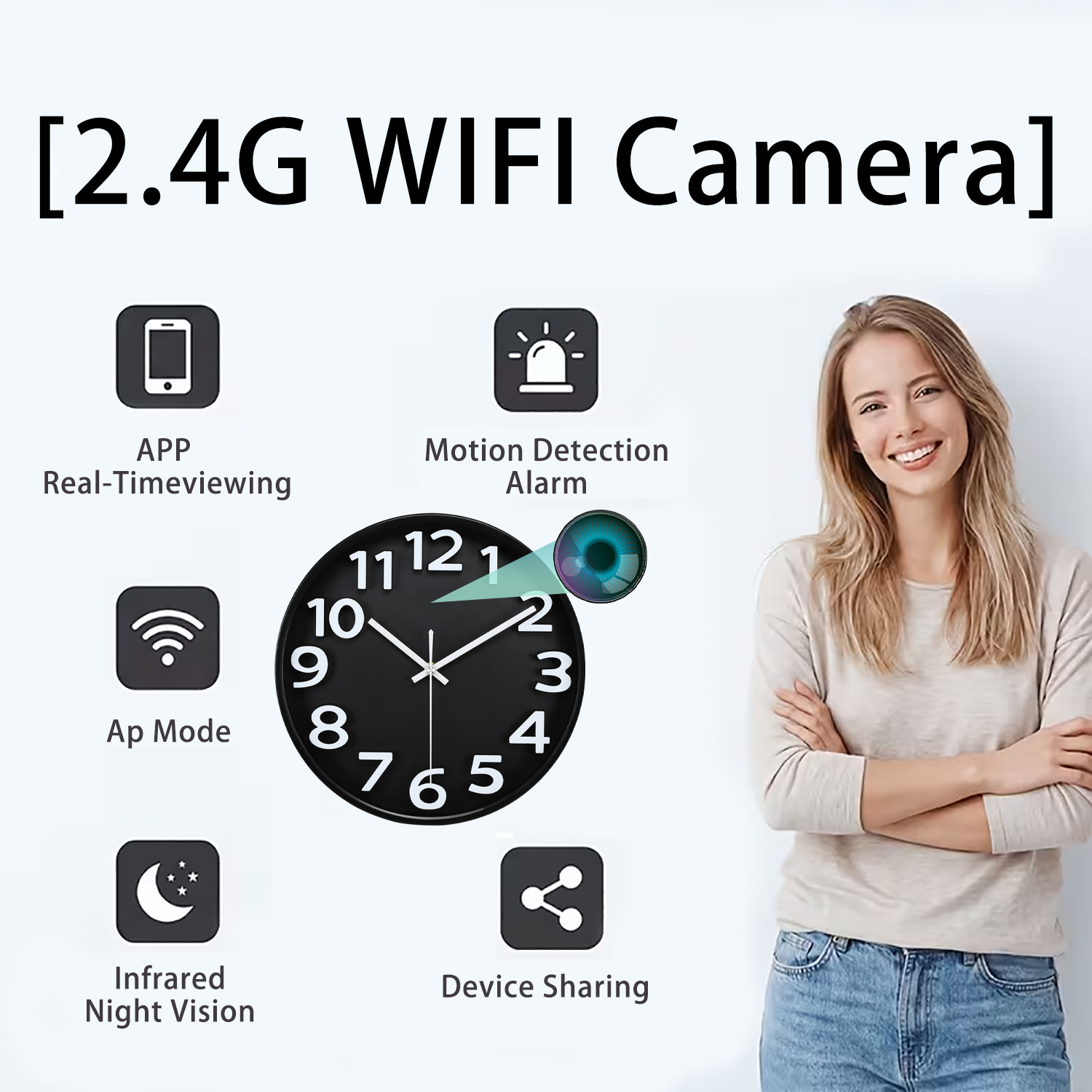 2.4G WiFi Hidden Camera Smart Clock Surveillance Real-Time Video  Motion Alerts