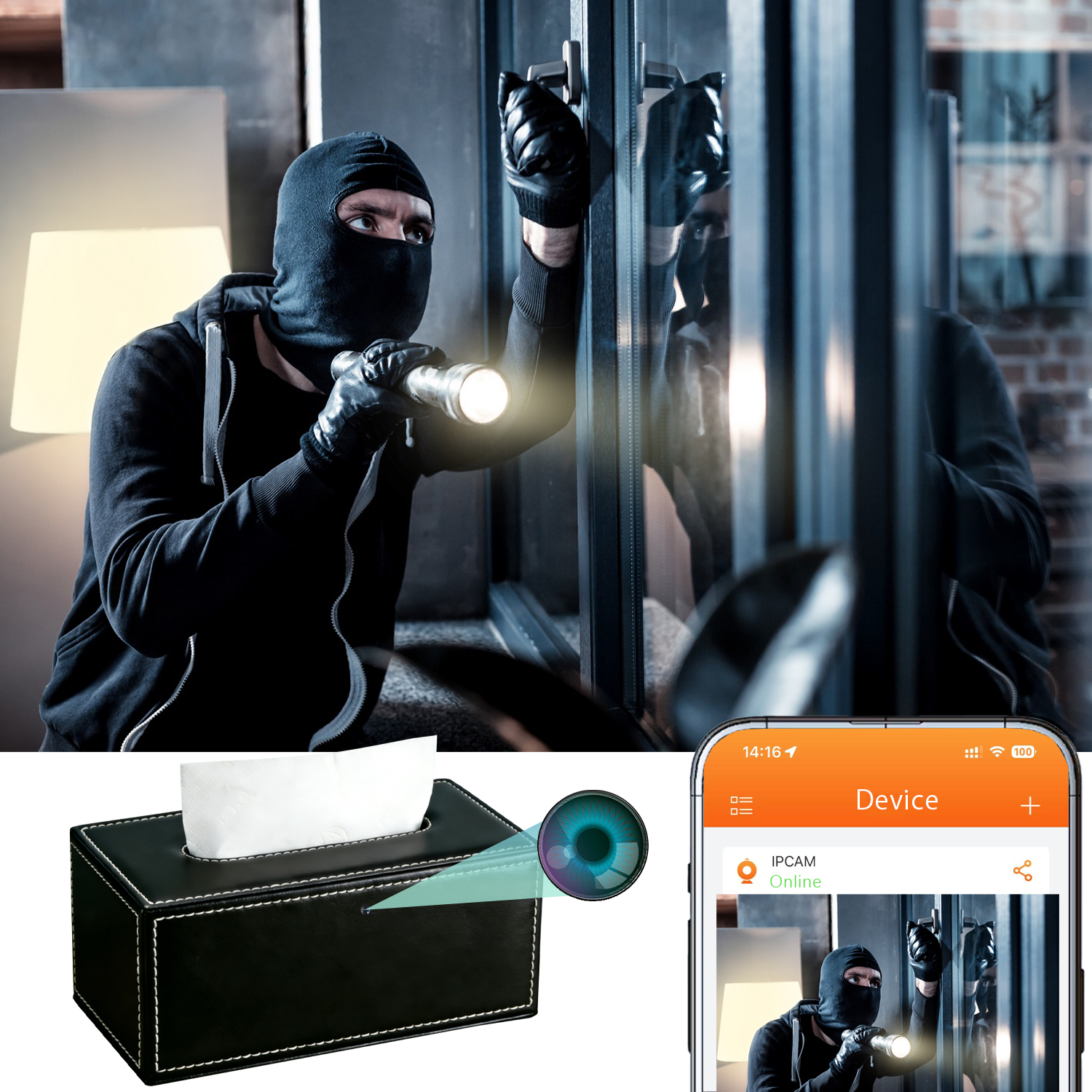 Tissue Box Hidden Cam – No Glow Lens, Watch Together, Smart Assistant