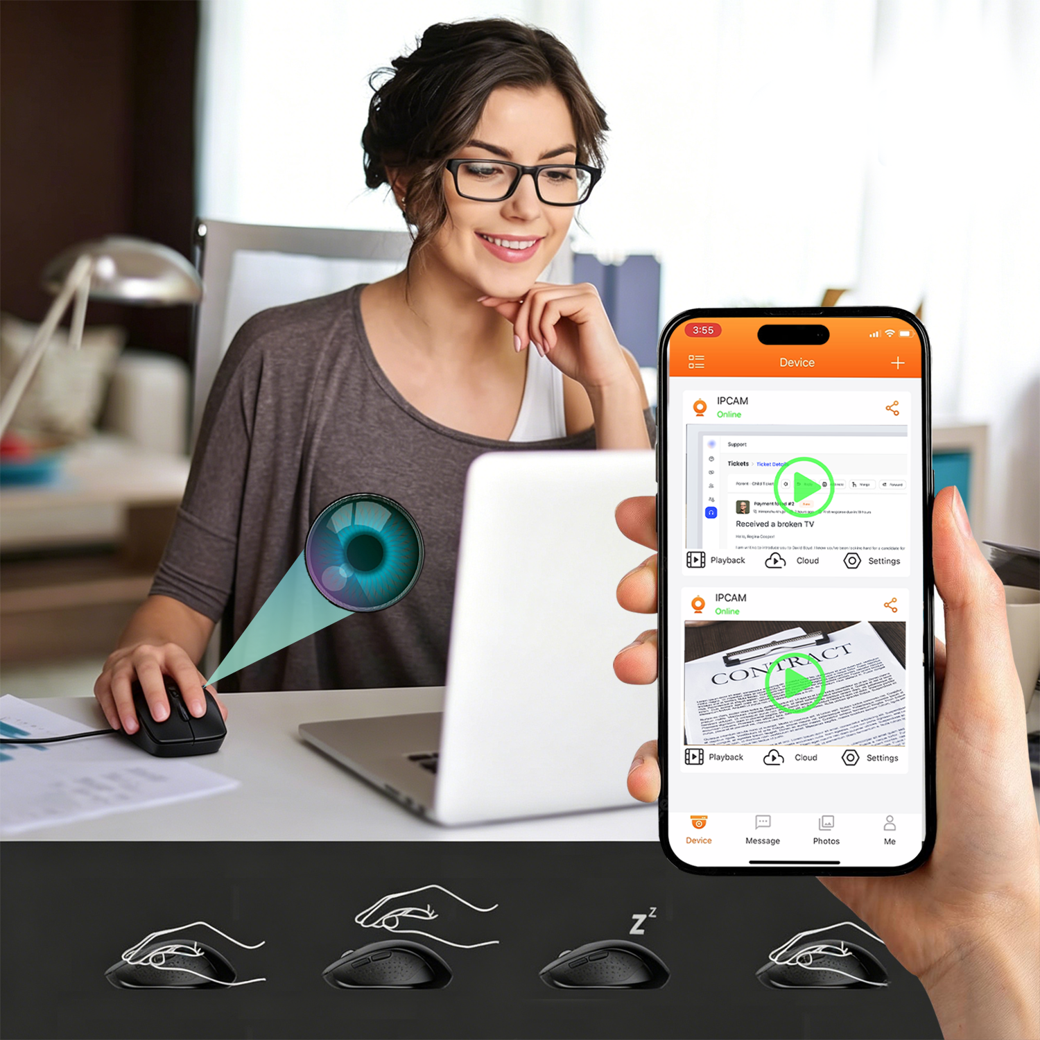 2-in-1 Surveillance Mouse – Hidden Camera with Loop Recording | Low-Key Design for Office, Home & Travel