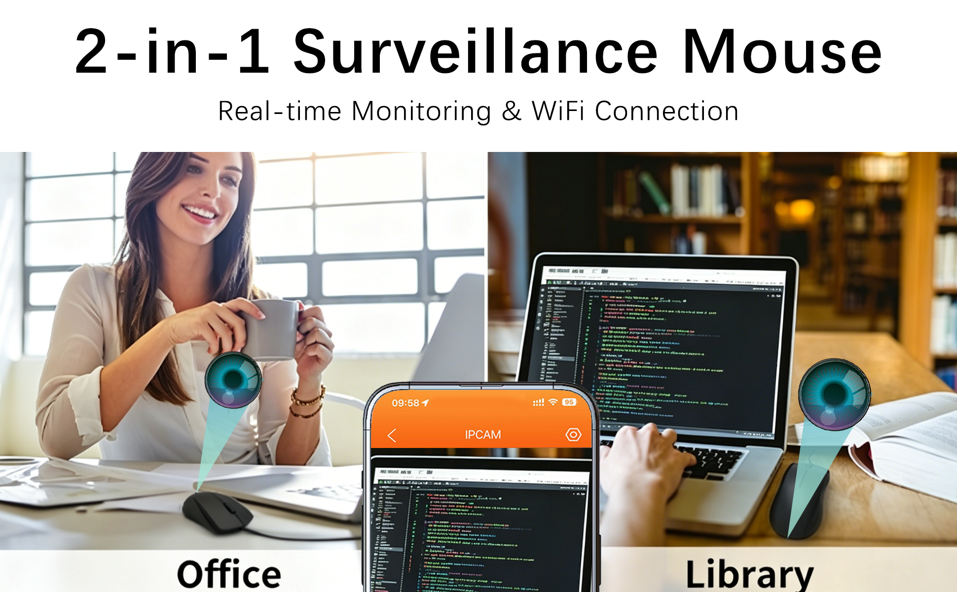 2-in-1 Surveillance Mouse – Hidden Camera with Loop Recording | Low-Key Design for Office, Home & Travel