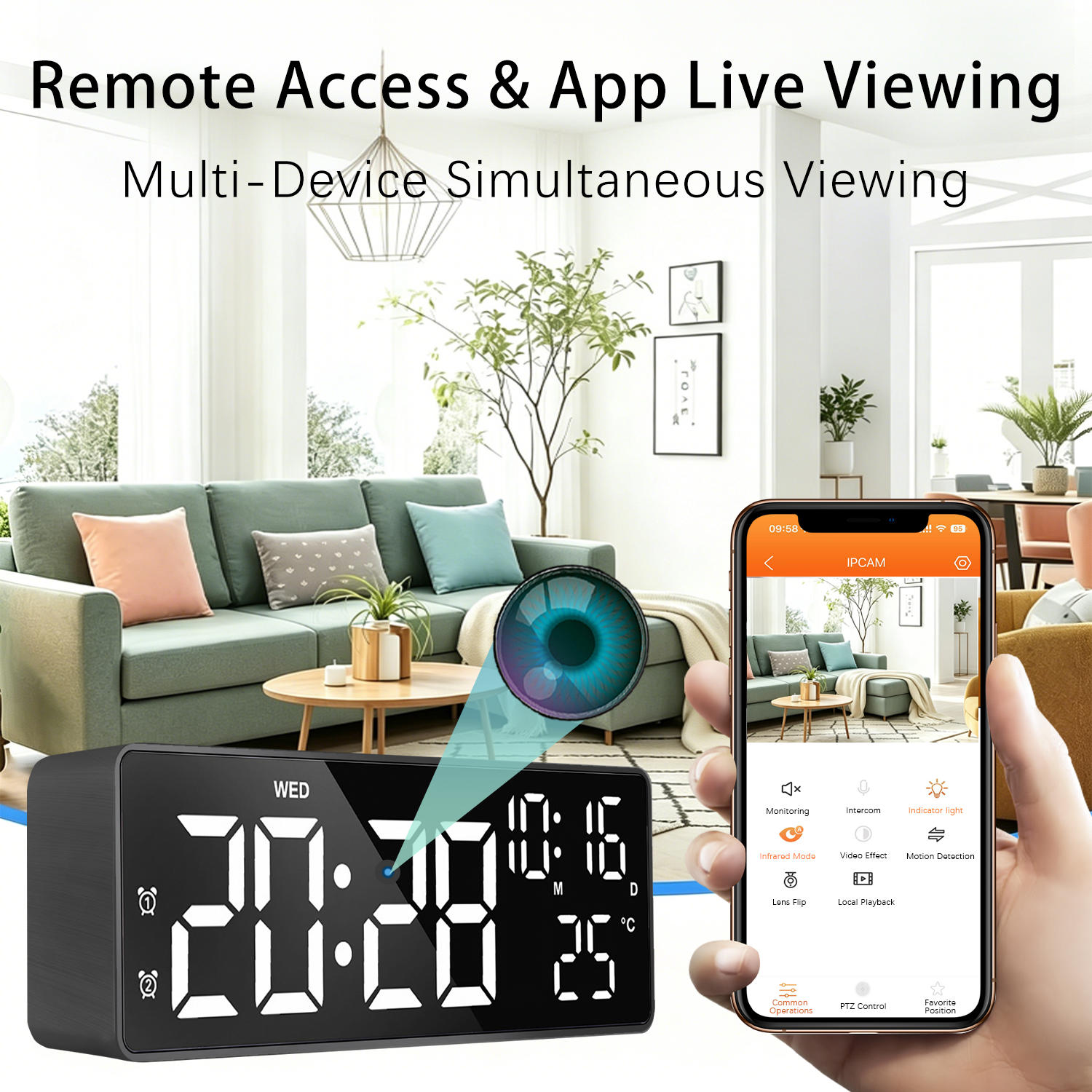 LED Alarm Clock with Hidden Camera, Motion Detection & Night Vision