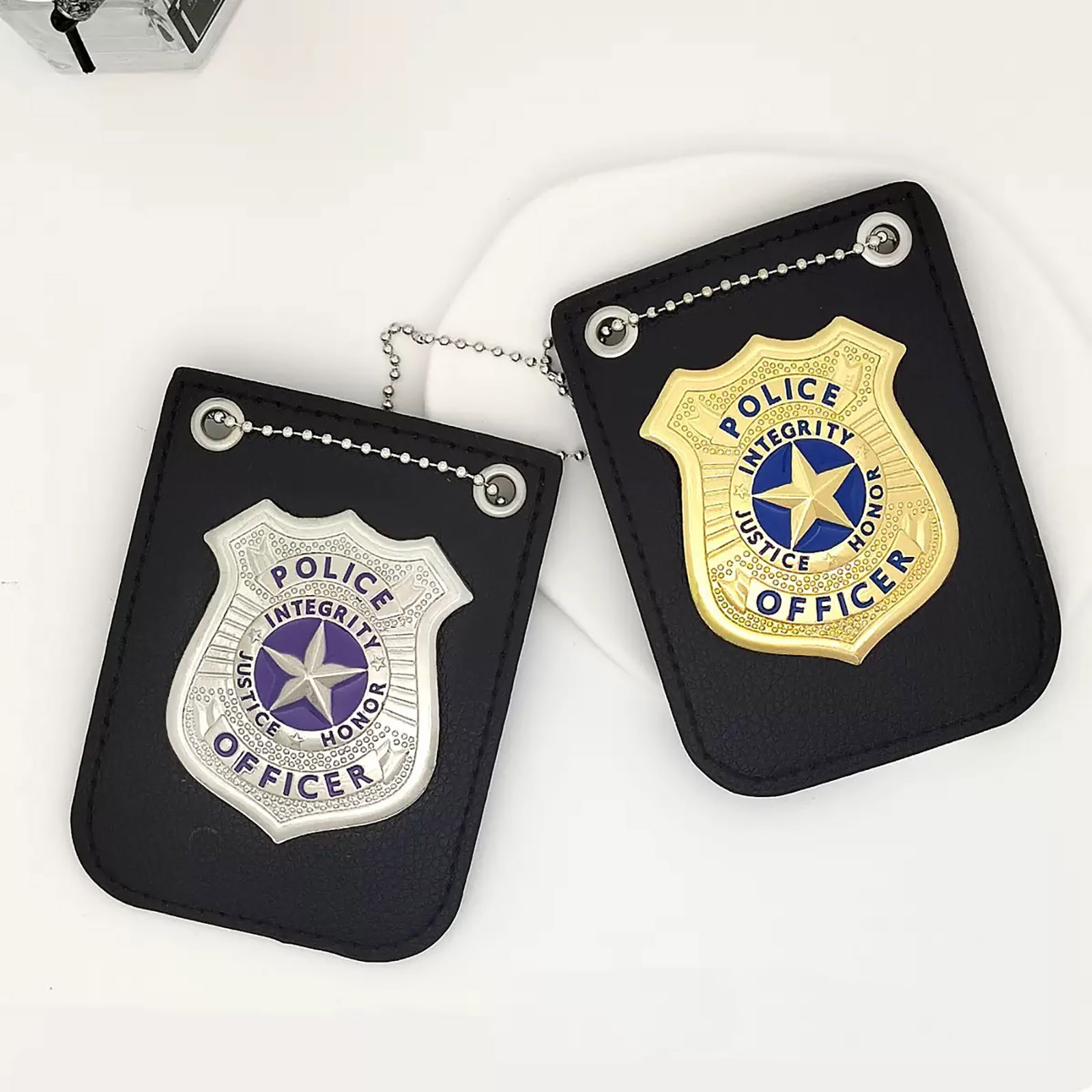 Police Badge Style ID Holder – Classic Metal Badge with Leather Wallet for Cosplay, Collection & Display